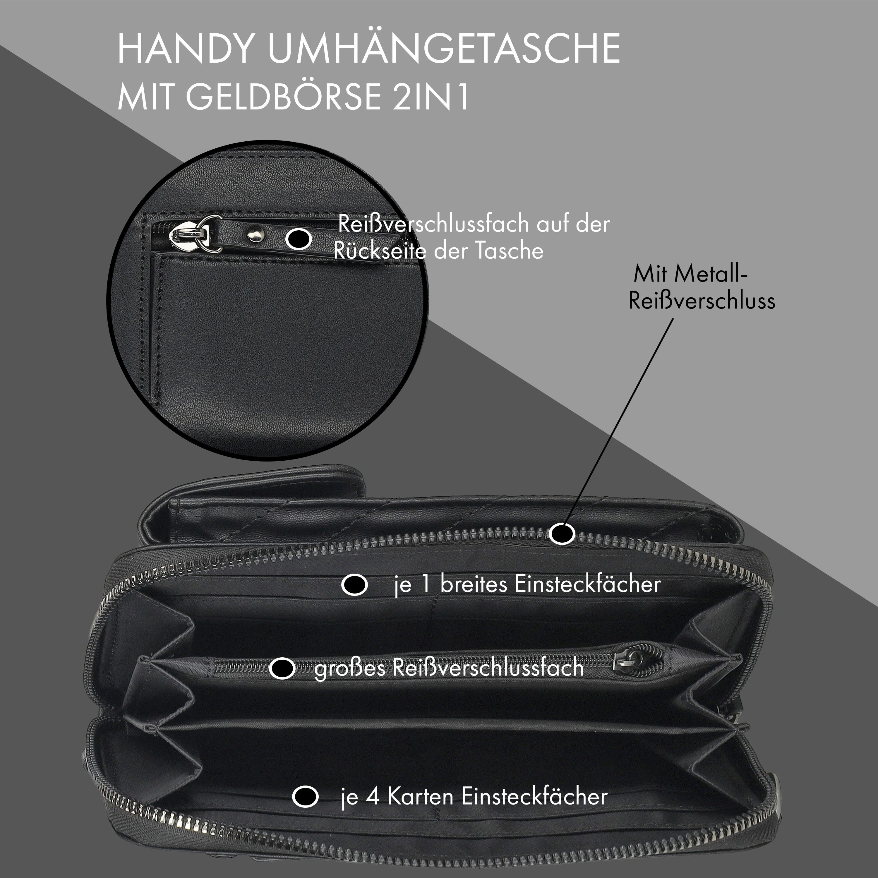 Enrico Benetti Handytasche Kleine Umhängetasche Damen - mit Geldbörse (2in1 Crossbody Tasche, 1-tlg., zum umhängen), kompatibel mit Apple iPhone 13, 14, 15, 16, – Bild 4 von 5