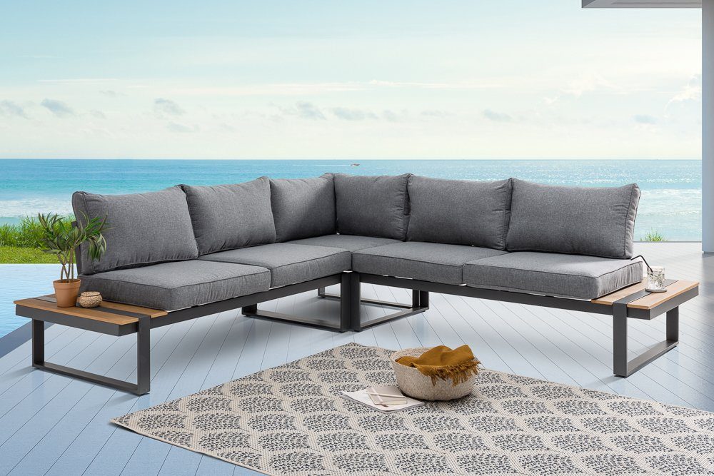 riess-ambiente Sitzgruppe TAMPA LOUNGE 240cm grau / natur, (Einzelartikel, 1-tlg), Gartenmöbel · wetterfest · Aluminium · Lounge · inkl. Kissen