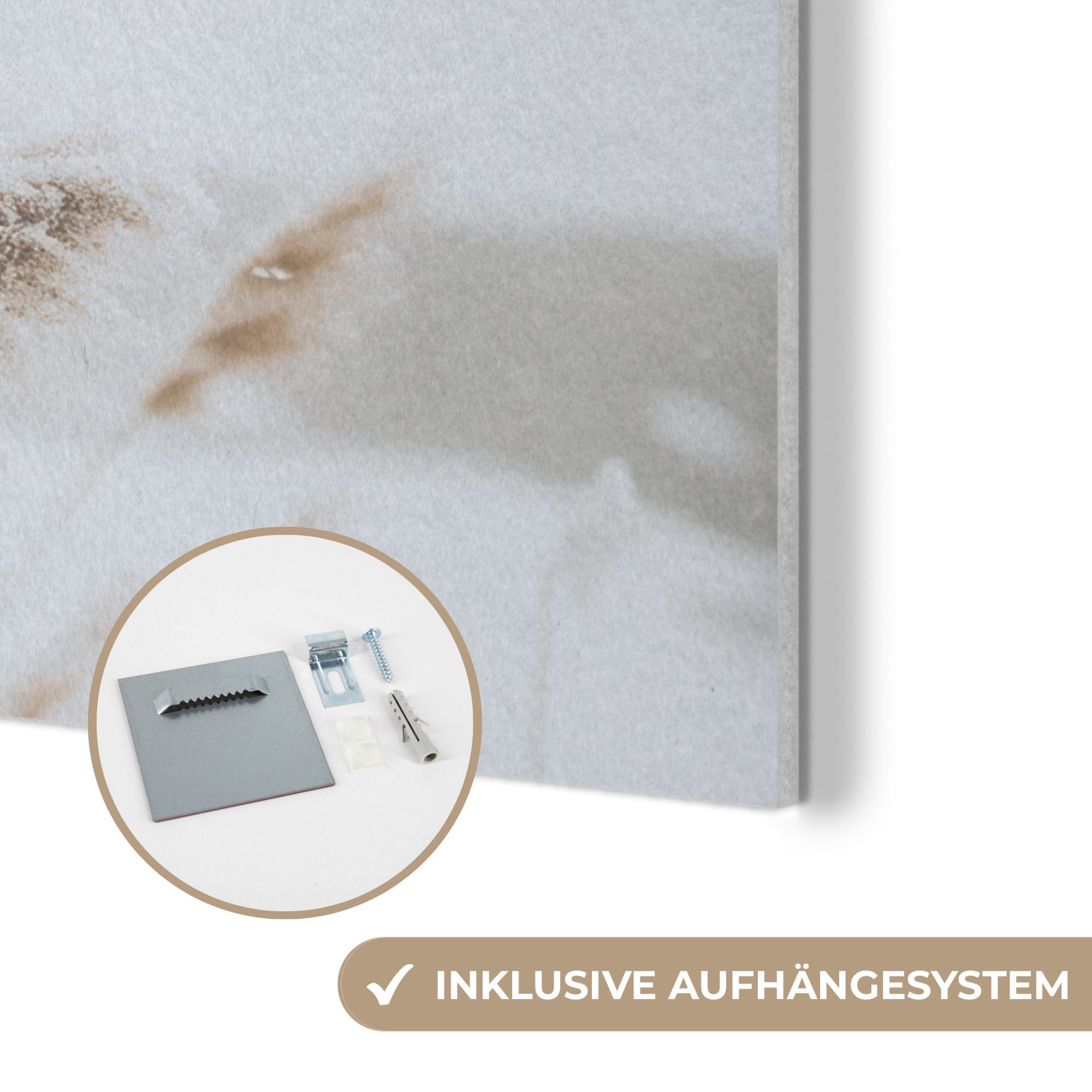 MuchoWow Gemälde Schilf - See - Winter - Natur - Schnee - Beige, Fotodruck (1 St), Akustikpaneele PET-Filz, Akustikbild, Schalldämmung, Deko 40x30 cm