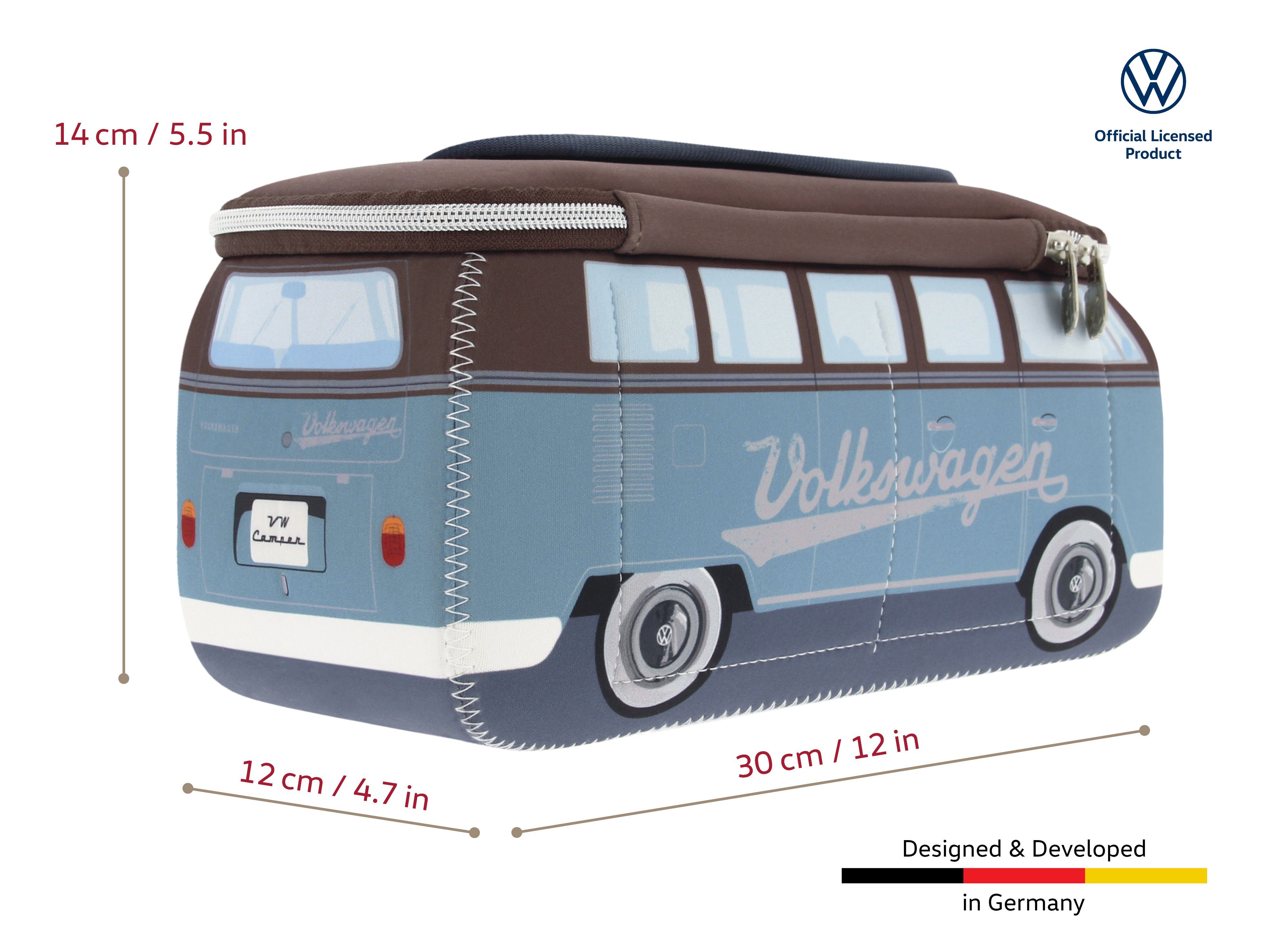 VW Collection by Bulli BRISA Bus Neopren T1 im Design Kosmetiktasche Reisebeutel, Petrol/Braun Volkswagen Kulturbeutel Schminktasche