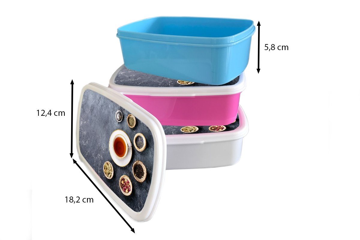 MuchoWow Lunchbox Tee Kinder, - (2-tlg), für Brotbox Kunststoff, Erwachsene, Mädchen, Küche, rosa Brotdose - Kunststoff Gewürze Kräuter Snackbox, 