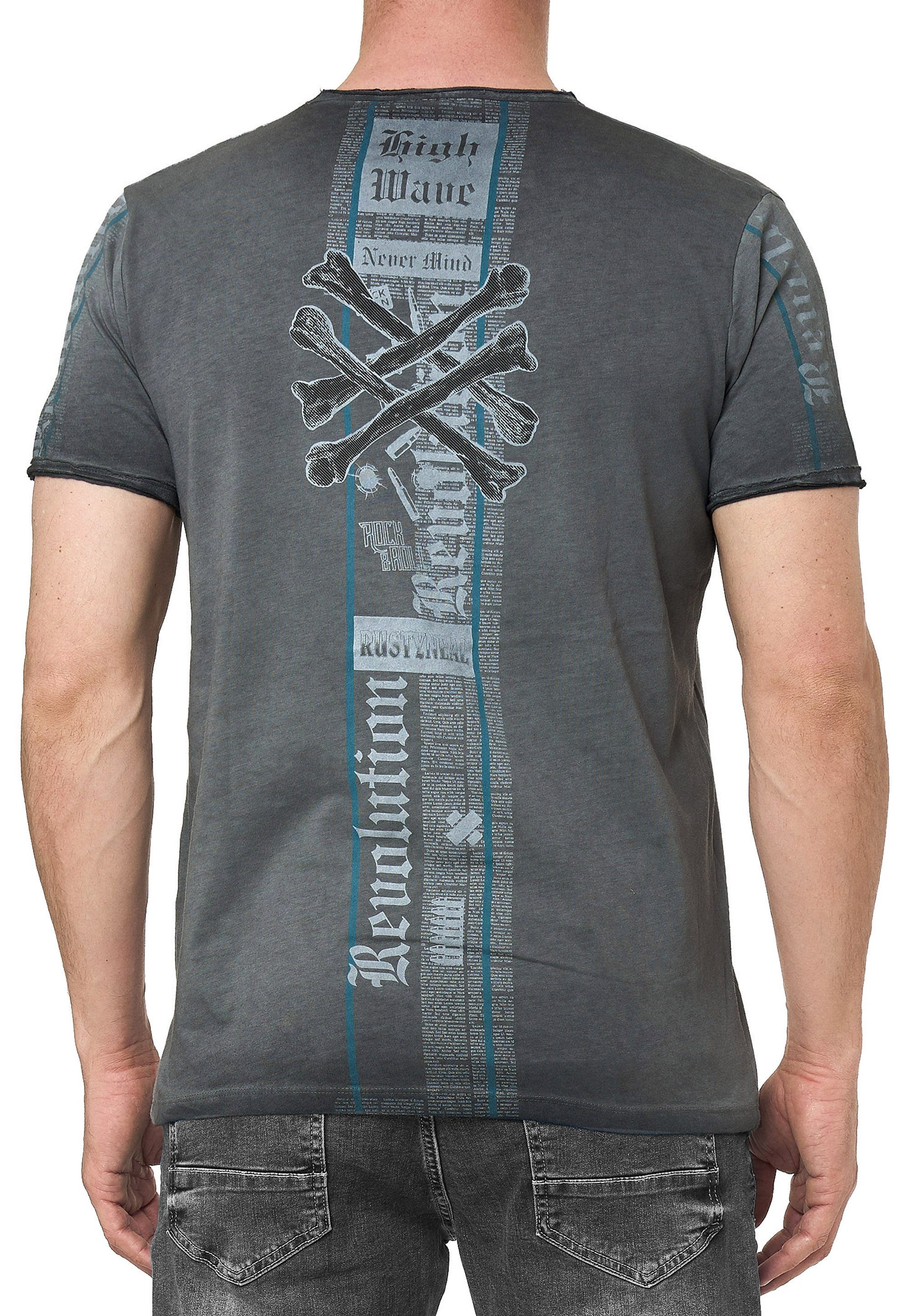 R-NEAL T-Shirt T-Shirt Verwaschen Regular Printed Oil Washed Roundneck S M L XL XXL