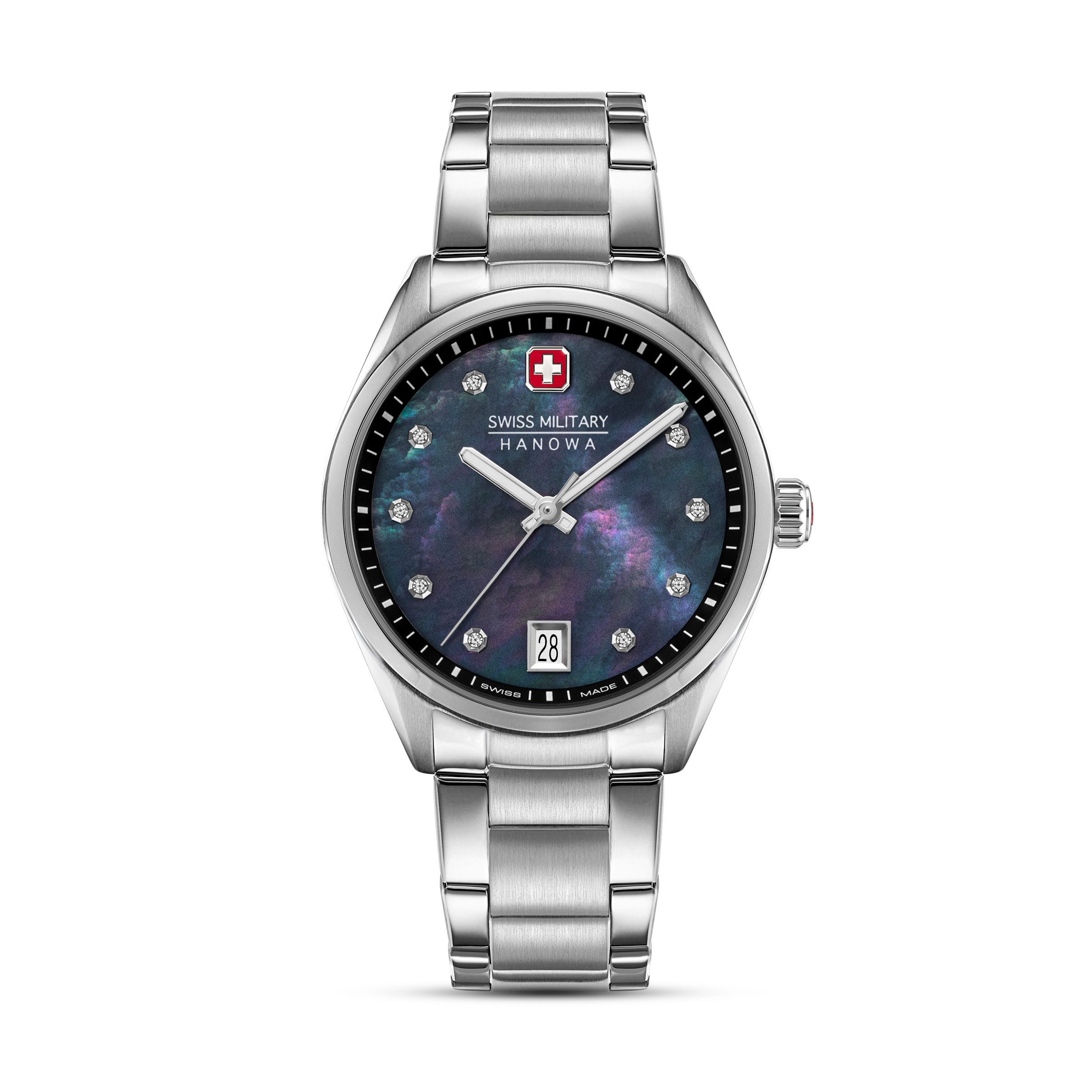 Swiss Military Hanowa Quarzuhr Roadrunner Lady Sparkle SMWLH0005002, Armbanduhr, Damenuhr, Swiss Made, Edelstahlarmband, analog, Tag