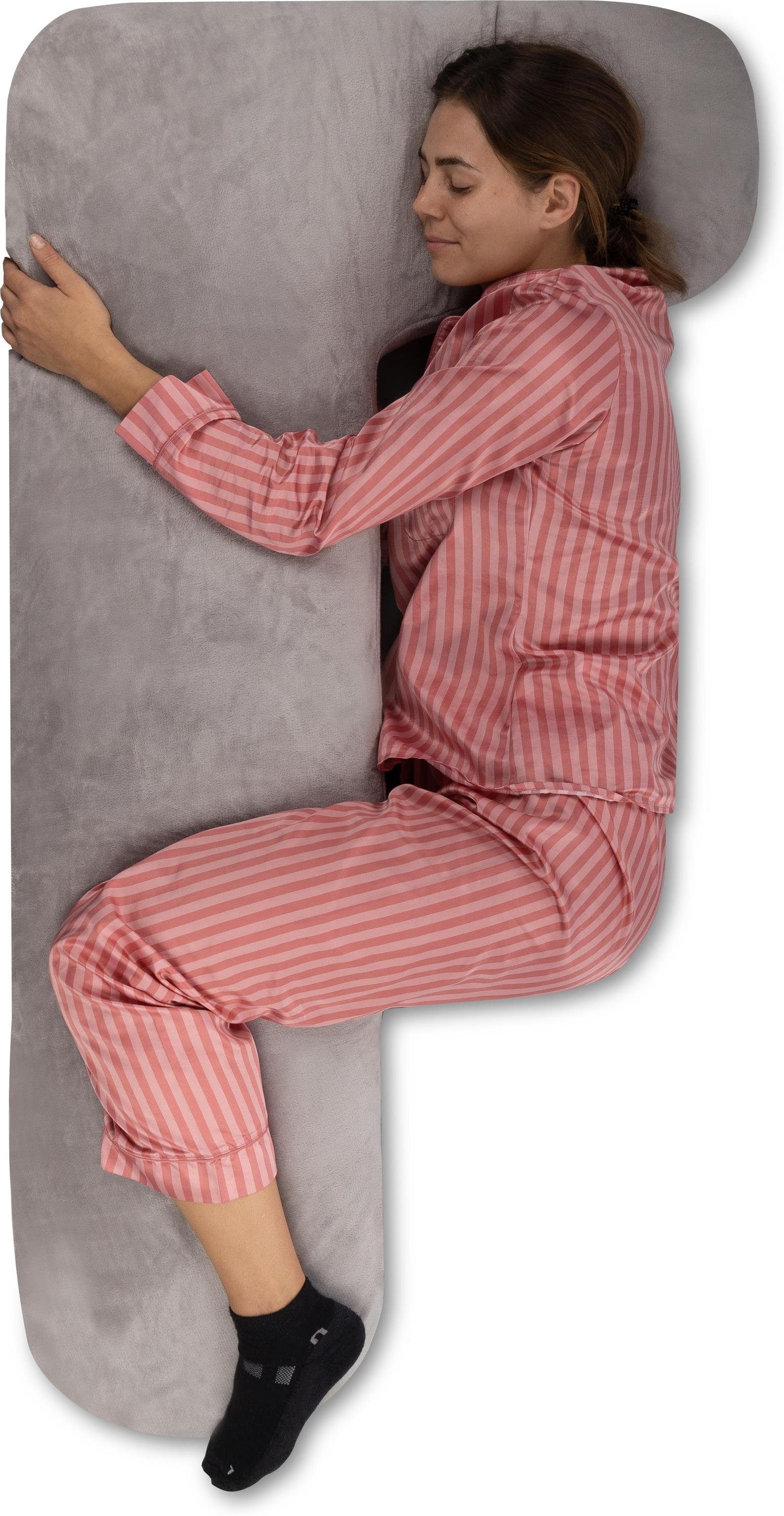 Aspero Seitenschläferkissen Seitenschläferkissen mit integriertem Kopfkissen, 1-tlg., Körperkissen mit Flanell Bezug