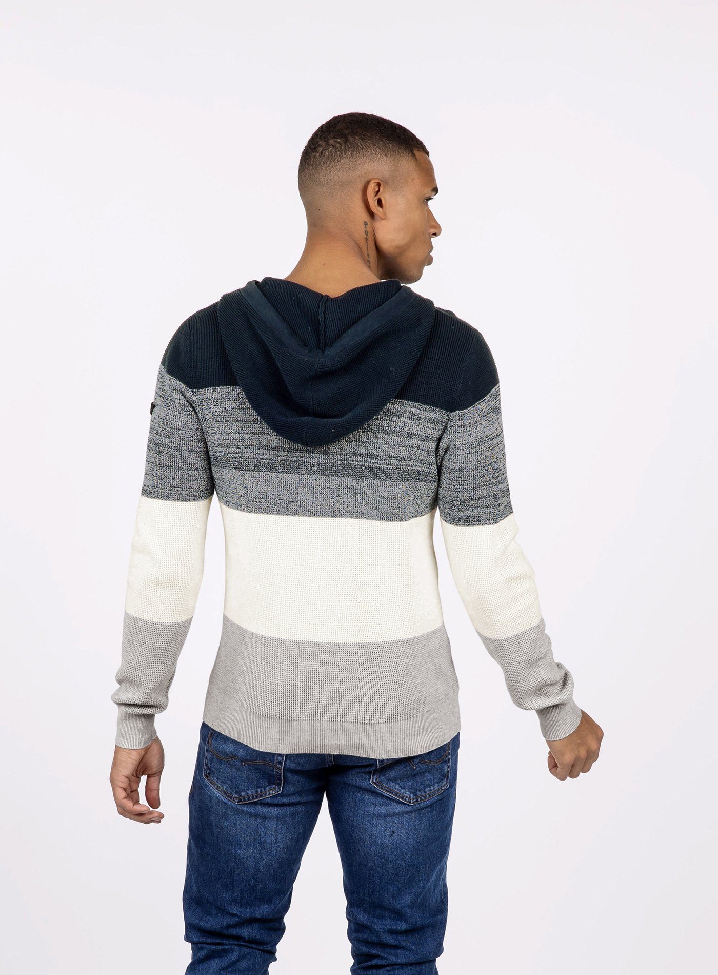 breiten mit Largo schwarz-weiß Streifen Kapuzensweatshirt Key