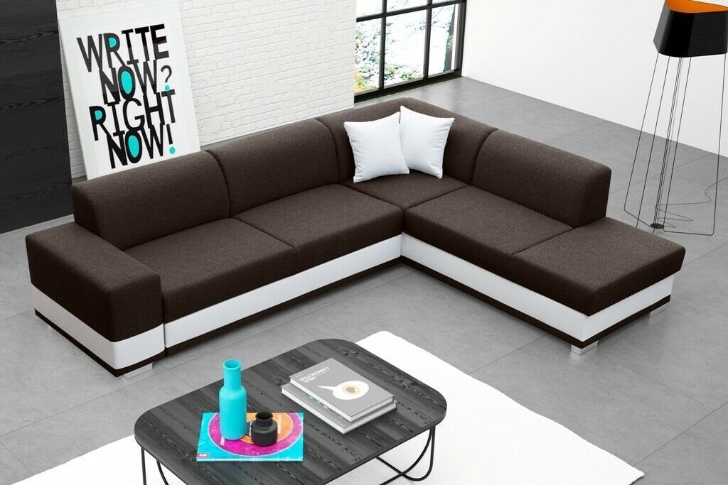 JVmoebel Ecksofa, Polstersofa Loungesofa Couch Wohnzimmer mit Kissen Sofa L-Form Grau Braun/Weiß