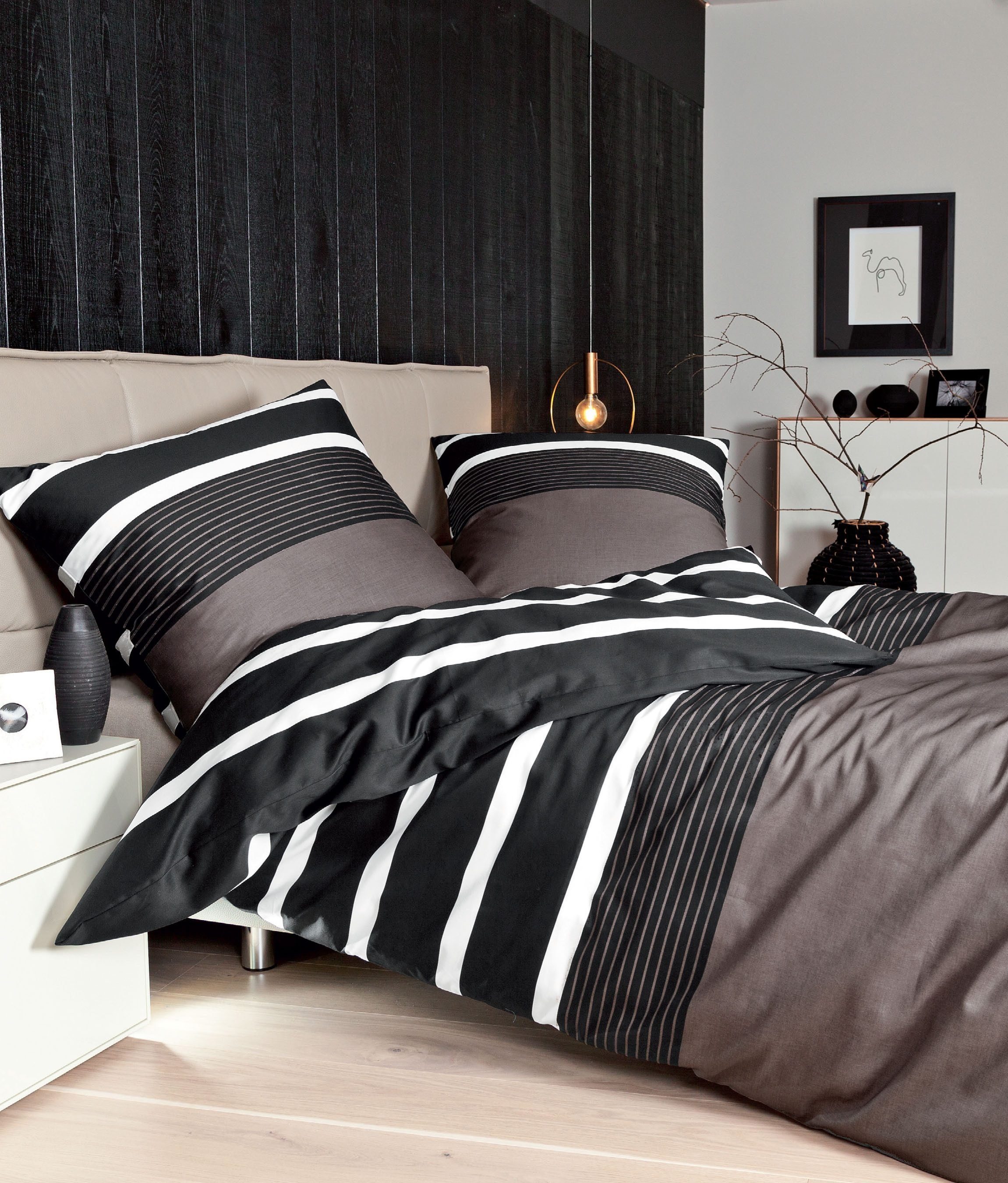 Janine Bettwäsche J. D., Mako-Satin, 3 teilig, Bettwäsche im Streifen-Design in verschiedenen Qualitäten