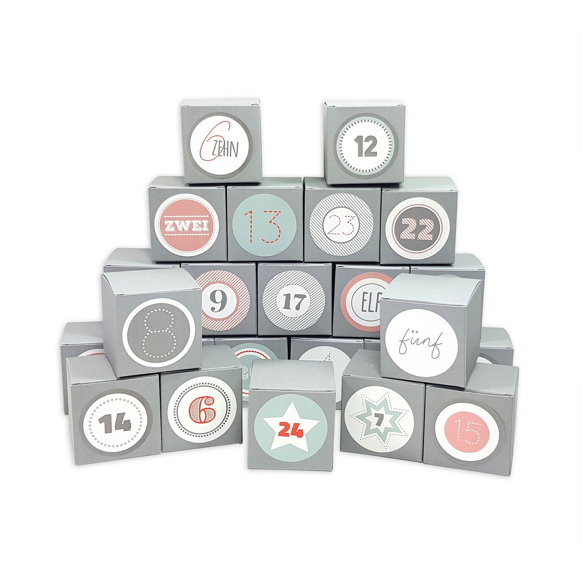 Frau WUNDERVoll befüllbarer Adventskalender Adventskalender Vorfreude, Faltschateln grau, XL Ziffern pastell