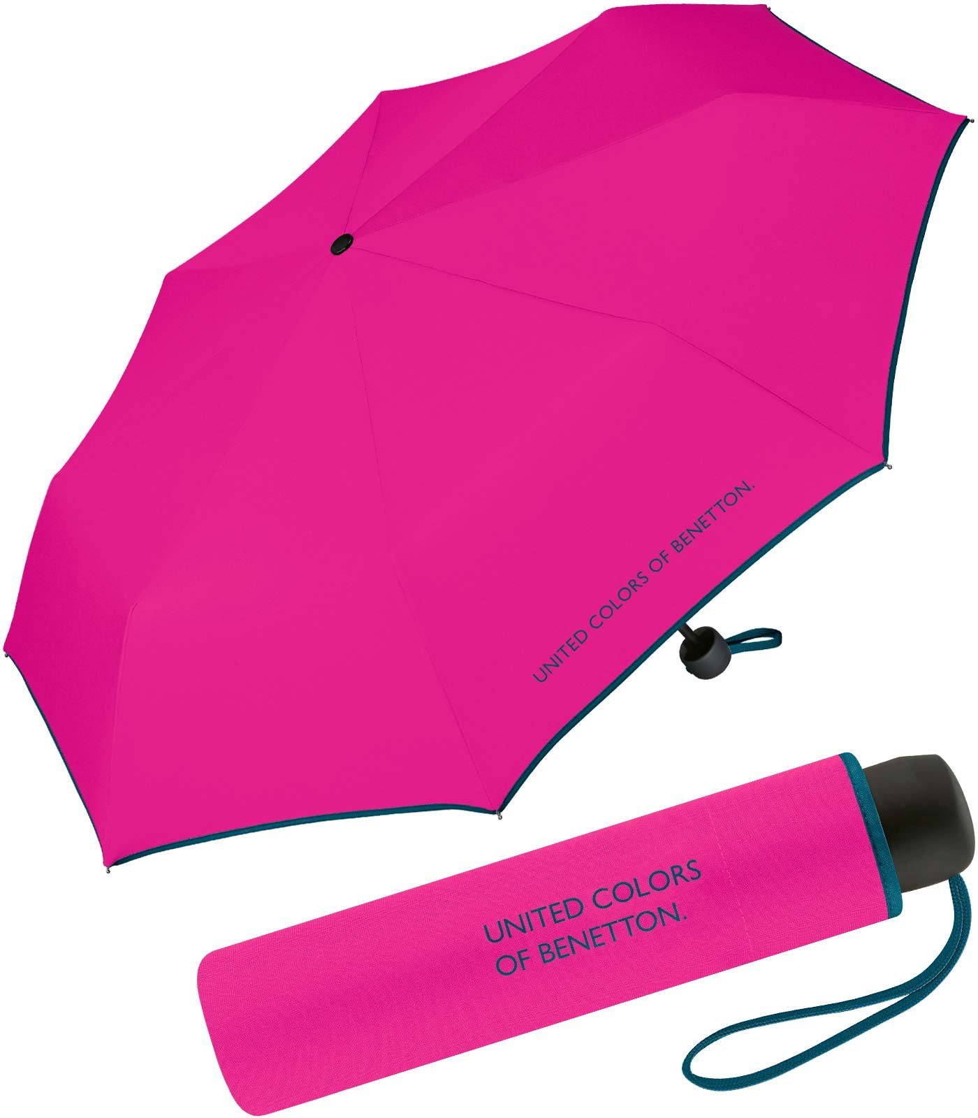 Taschenregenschirm mit uni, Saum Benetton Super of pink-blau Colors - Mini leuchtende Modefarben United kontrastreichem