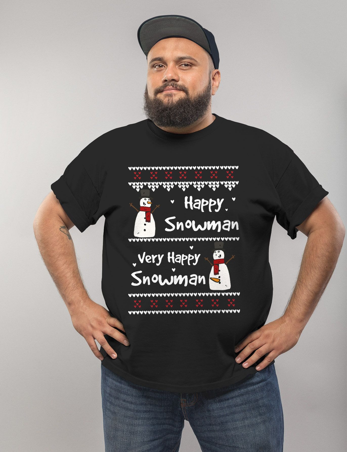 MoonWorks Print-Shirt Herren T-Shirt Ugly Christmas Very Happy Snowman Weihnachten mit Print