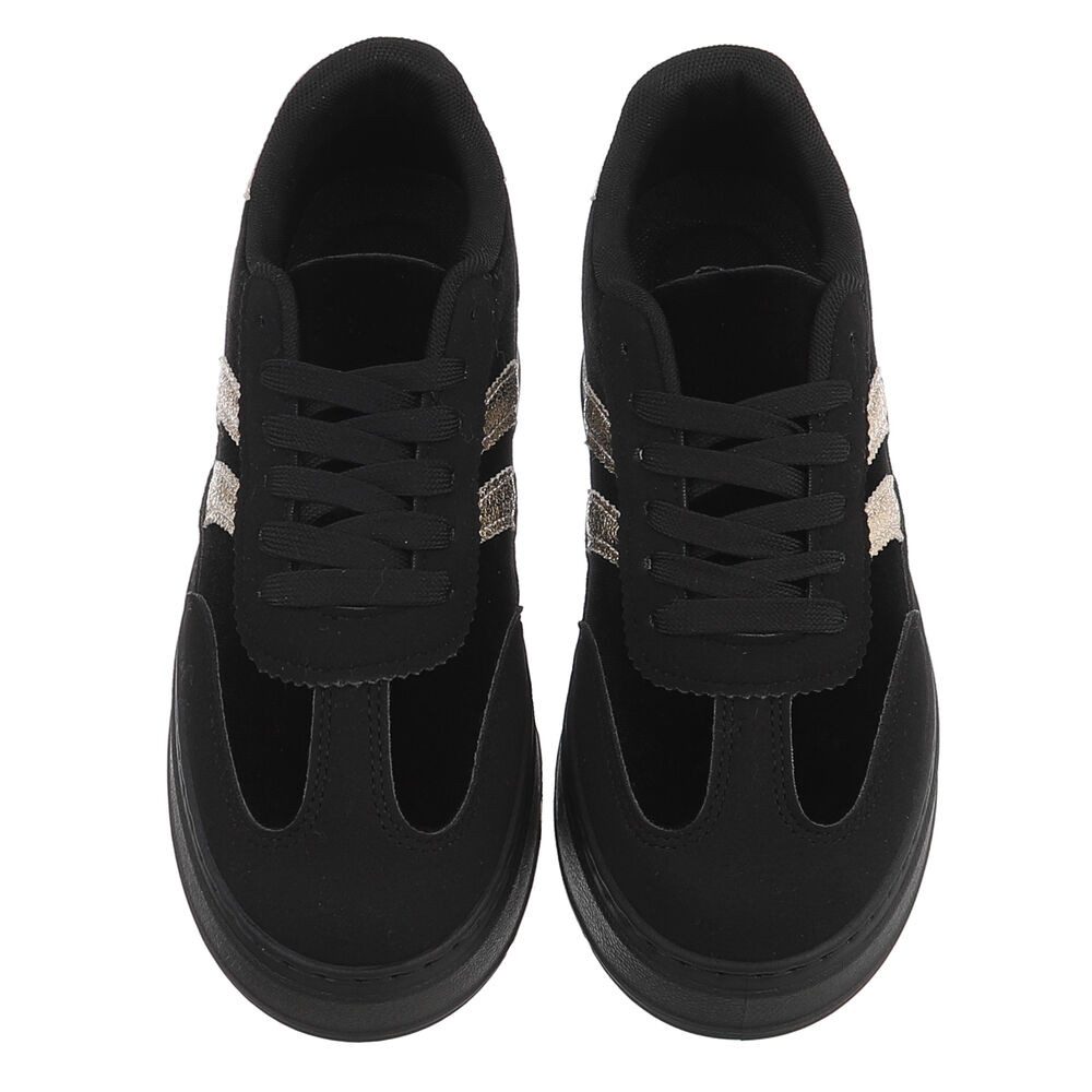 Ital-Design Damen Plateau-Sneaker mit Schnürung und Streifen Sneaker (92392320) Flach Sneakers Low in Schwarz – Bild 4 von 5