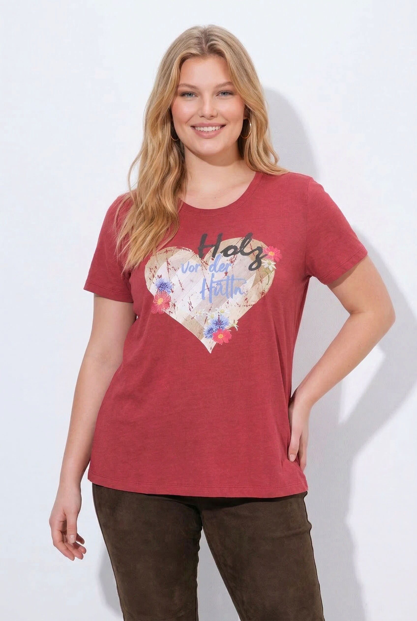 Ulla Popken T-Shirt T-Shirt Herz Classic Rundhals Halbarm