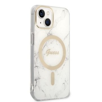 Guess Handyhülle GUESS Schutzhülle für Apple iPhone 14 Plus Hard Case Marble MagSafe Weiß