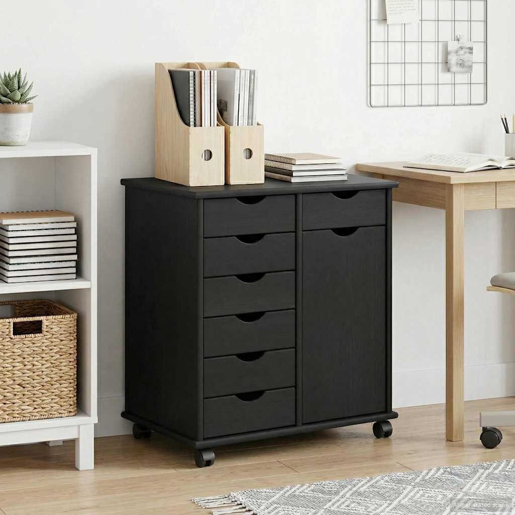 vidaXL Rollcontainer Rollschrank 63,5 x 39 x 65,5 cm Massivholz Kiefer Schwarz, (1 St)