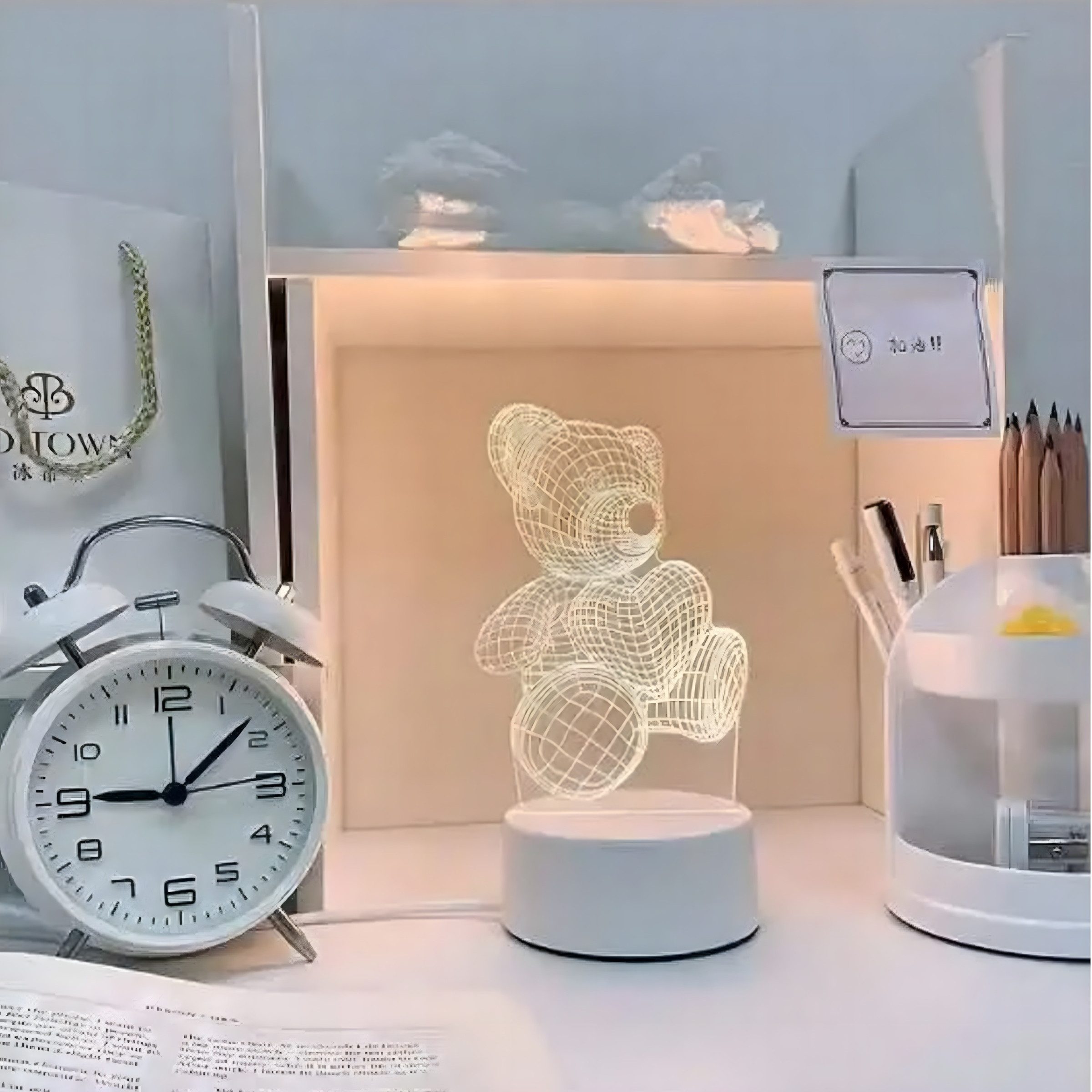 Realb2b LED Nachtlicht LED Nachtlicht Teddybär 3D Illusion Kinderzimmer USB Touch Lampe, LED fest integriert, Warmweiß, 3D Effekt Touch USB warmweiß dekorativ Kinderzimmer Lampe
