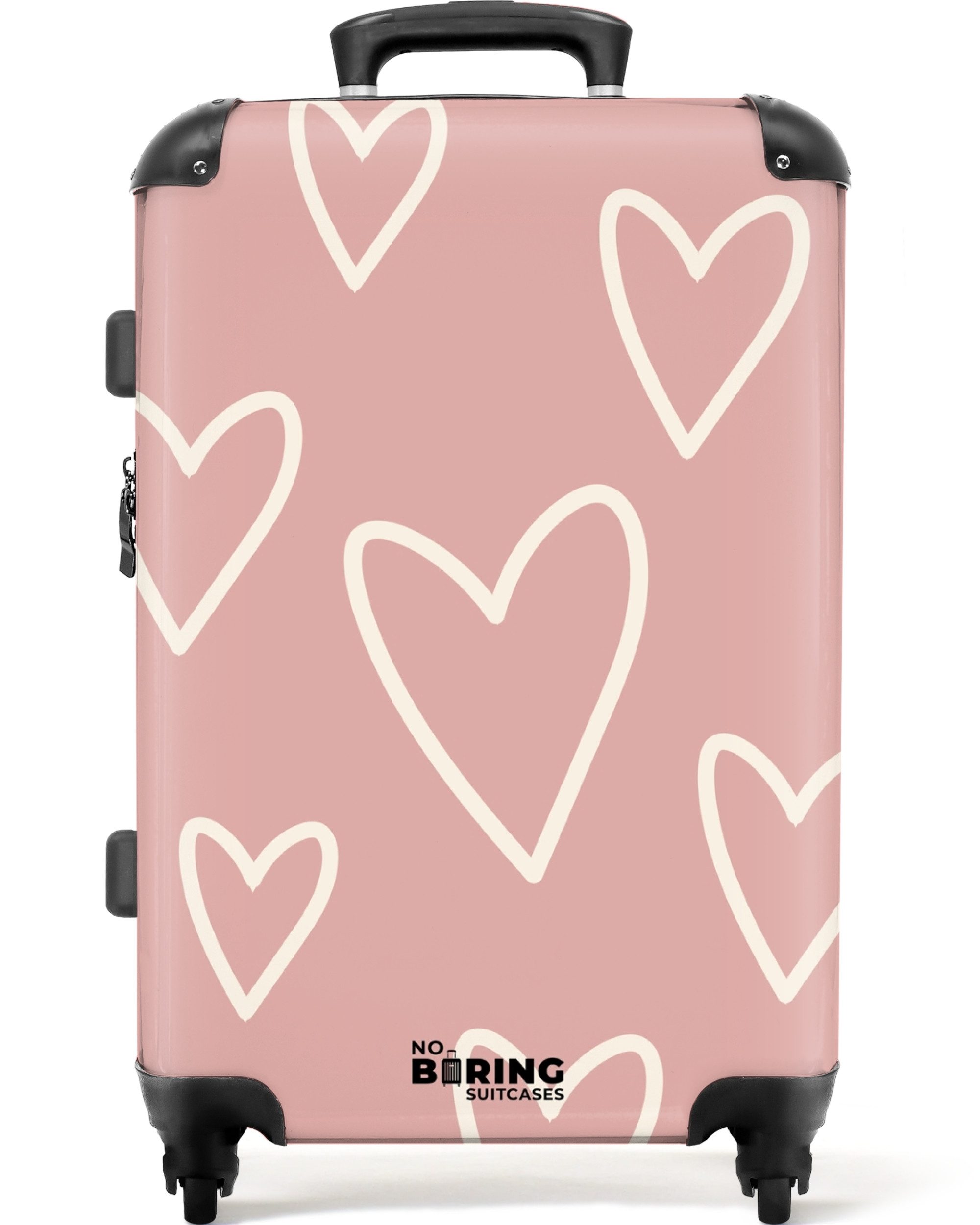 NoBoringSuitcases.com© Hartschalen-Trolley Rosa mit weißen Herzen günstig online kaufen