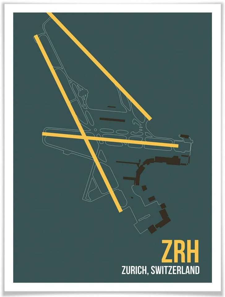 Bild, ZRH (1 Wandbild Zürich, St), Grundriss Wandbild, Poster Wandposter Wall-Art Poster, Grundriss