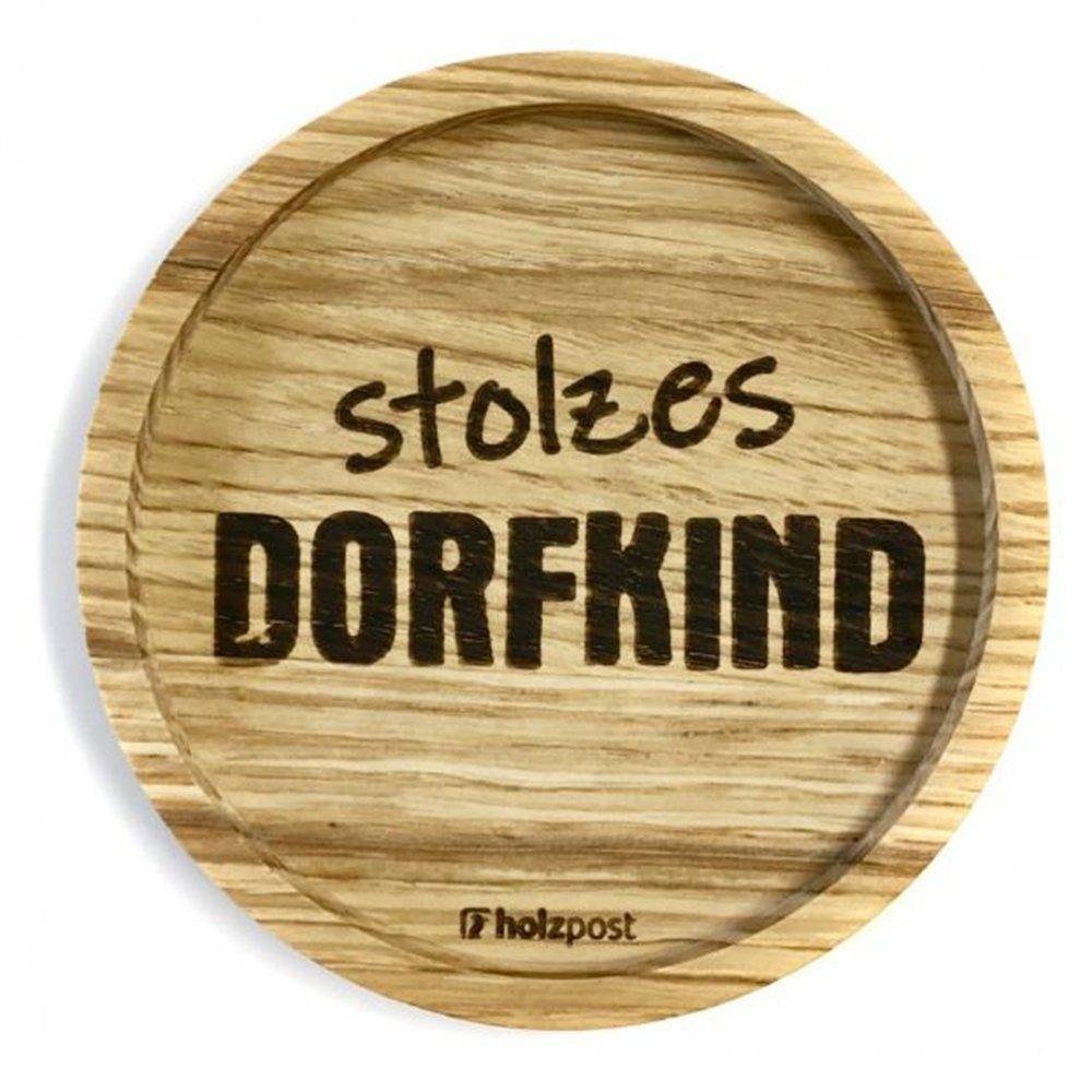 holzpost GmbH Becheruntersetzer Holzuntersetzer stolzes Dorfkind, Untersetzer aus massiver Eiche