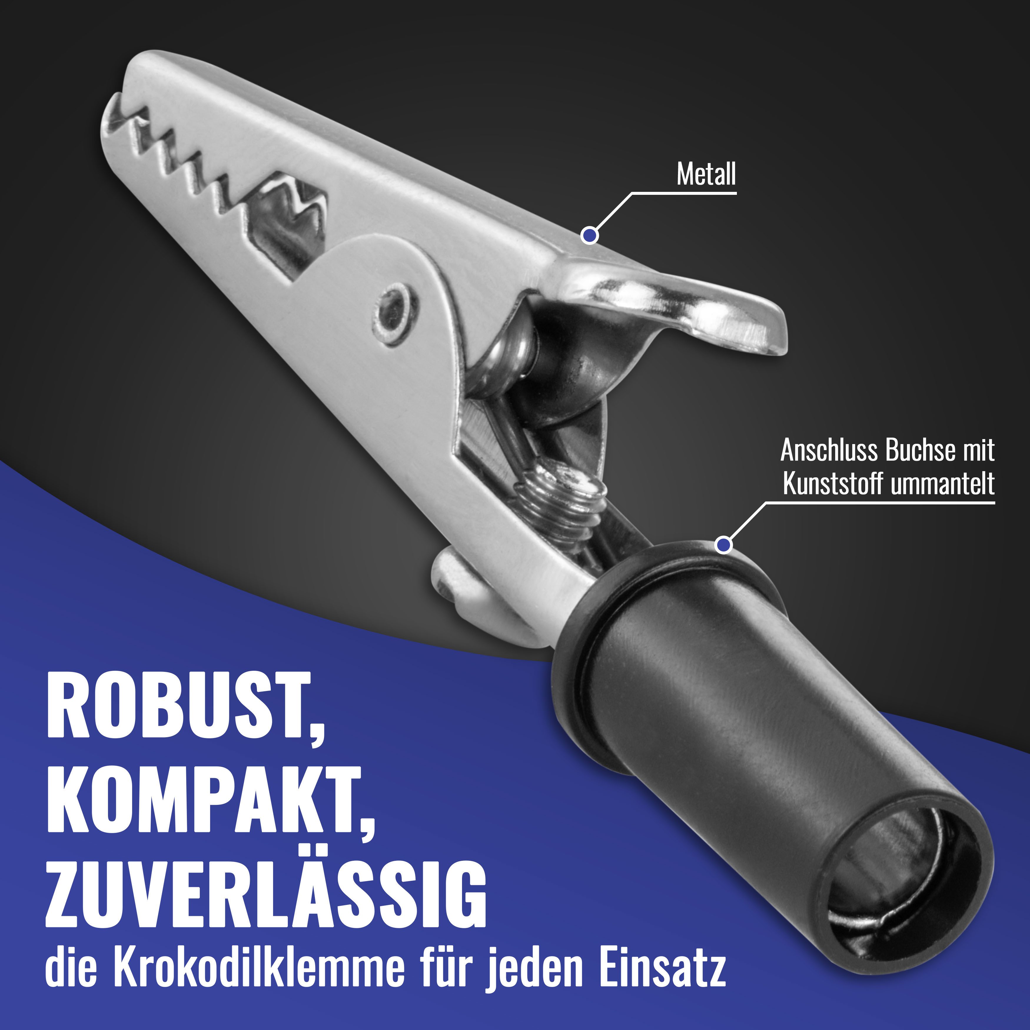 Poppstar Klemmen Krokodilklemmen aus Metall mit Kunststoffgriff schwarz-rot, (10-St), Länge 5 cm, für das Verbinden von Kabeln (elektrischen Leitern)