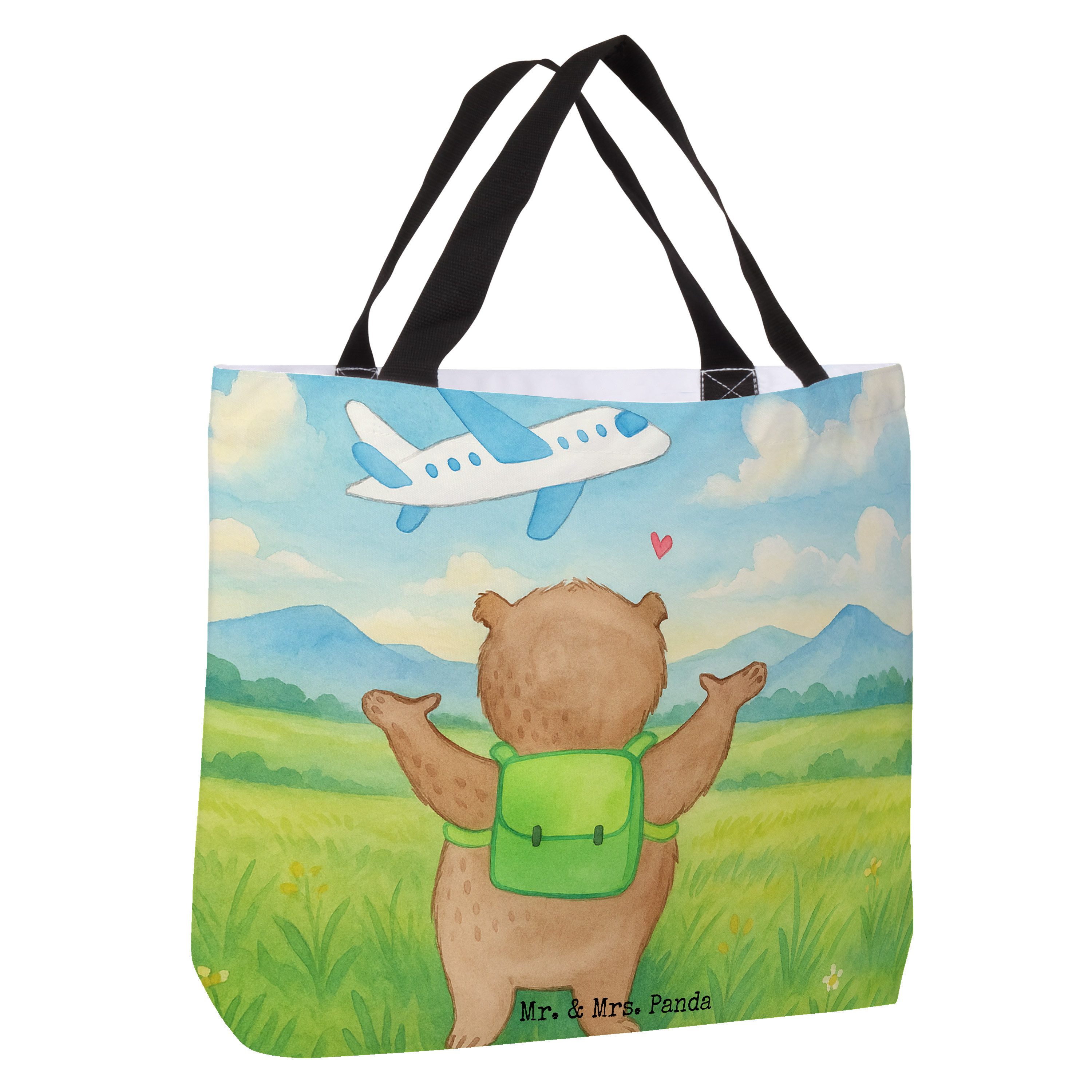 Mr. & Mrs. Panda Shopper Bär Flugzeug Design, Tote Bag, Weiß, Valentinstag, Freundin, Reisetas (Packung), Tasche studententasche Geschenk für Partner