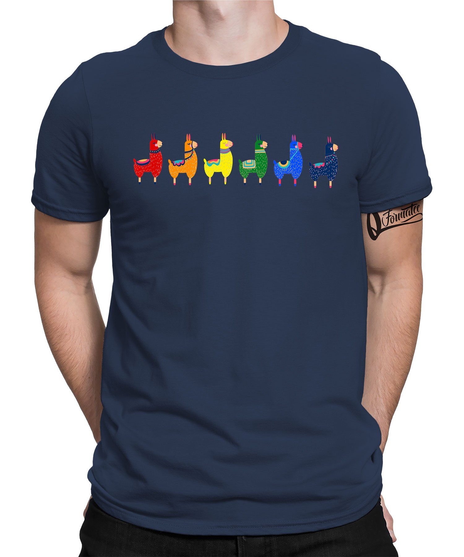 Quattro Formatee Kurzarmshirt Regenbogen Herren Gay Navy Alpaka (1-tlg) Lama T-Shirt Blau LGBTQ Pride Stolz 