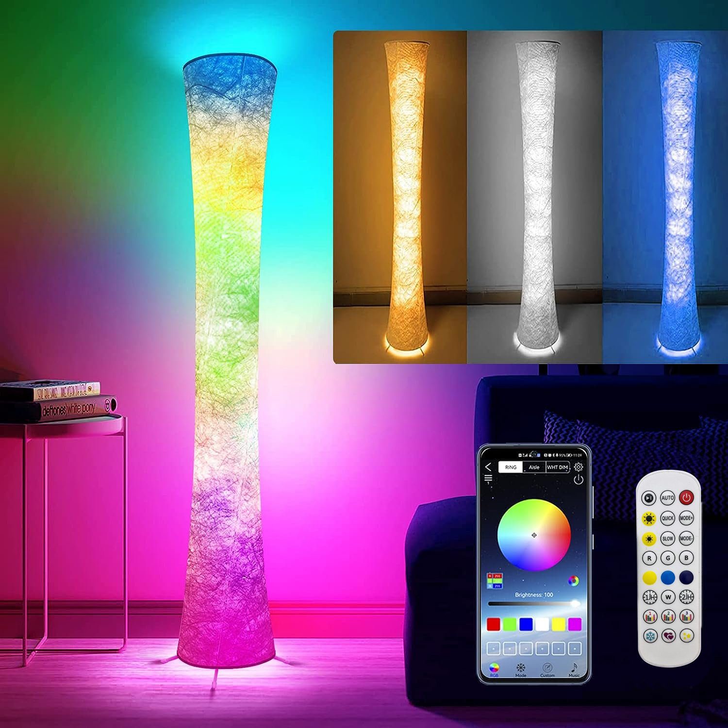 Mutoy LED Stehlampe RGB-Farbwechsel Standleuchte, 152 cm Hohe Lampe, mit Fernbedienung