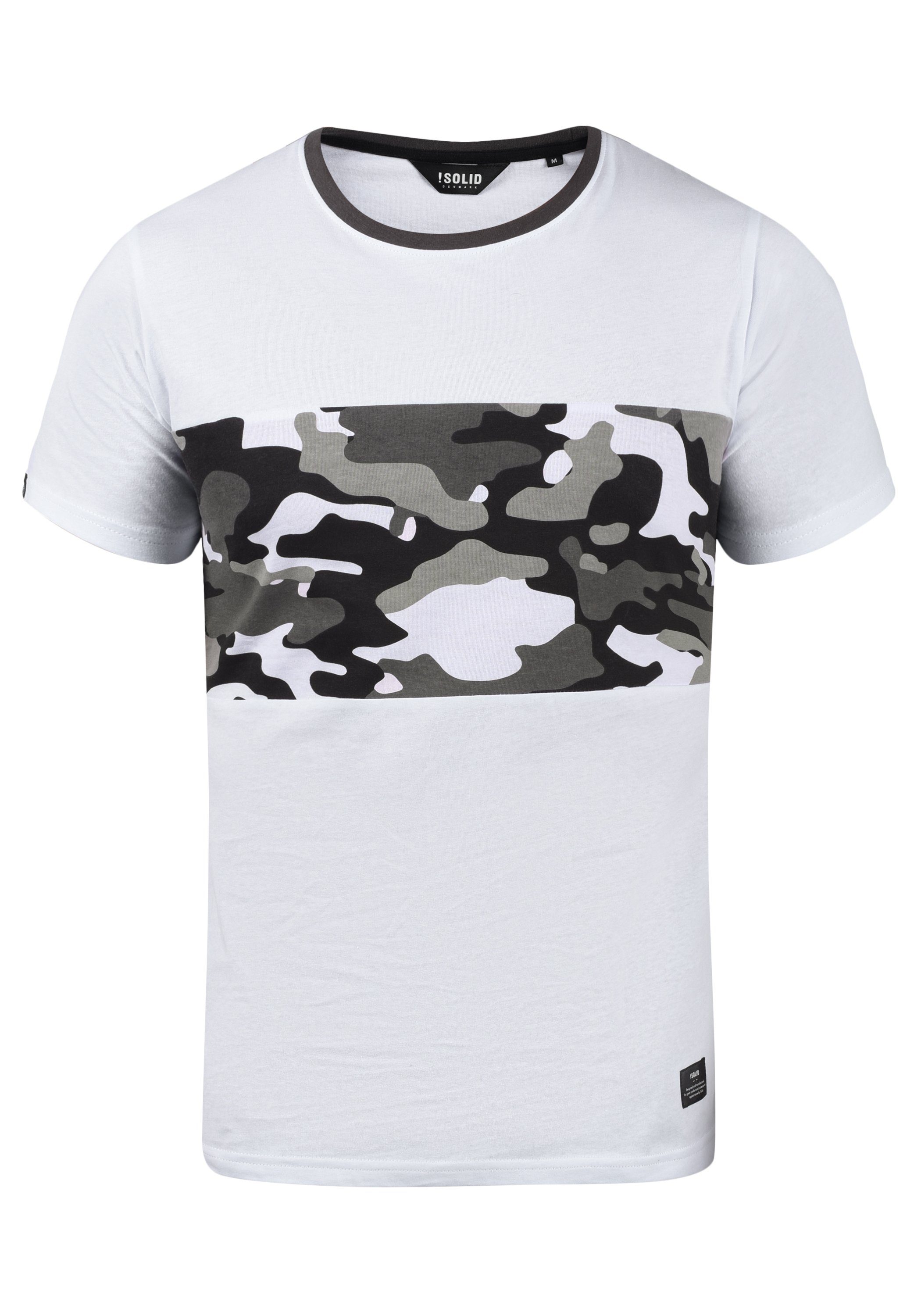 T-Shirt Gear Melange Solid Tarnmuster-Motiv !Solid mit White Rundhalsshirt SDCallux Grey (7900019)