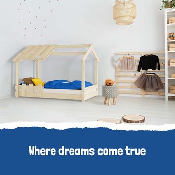 Wickey Kinderbett CrAzY Beach - Holzbett, Spielbett 90 x 200 cm (Holzpaket aus Pfosten und Brettern - geringe Höhe - ideal für Kleinkinder, Spielbett für Kinder), Massivholzbrett