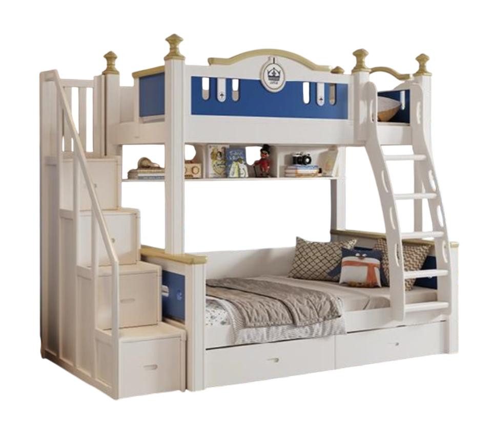 Etagenbett Weißes Hochbett aus Holz mit Rutsche für Kinderzimmer