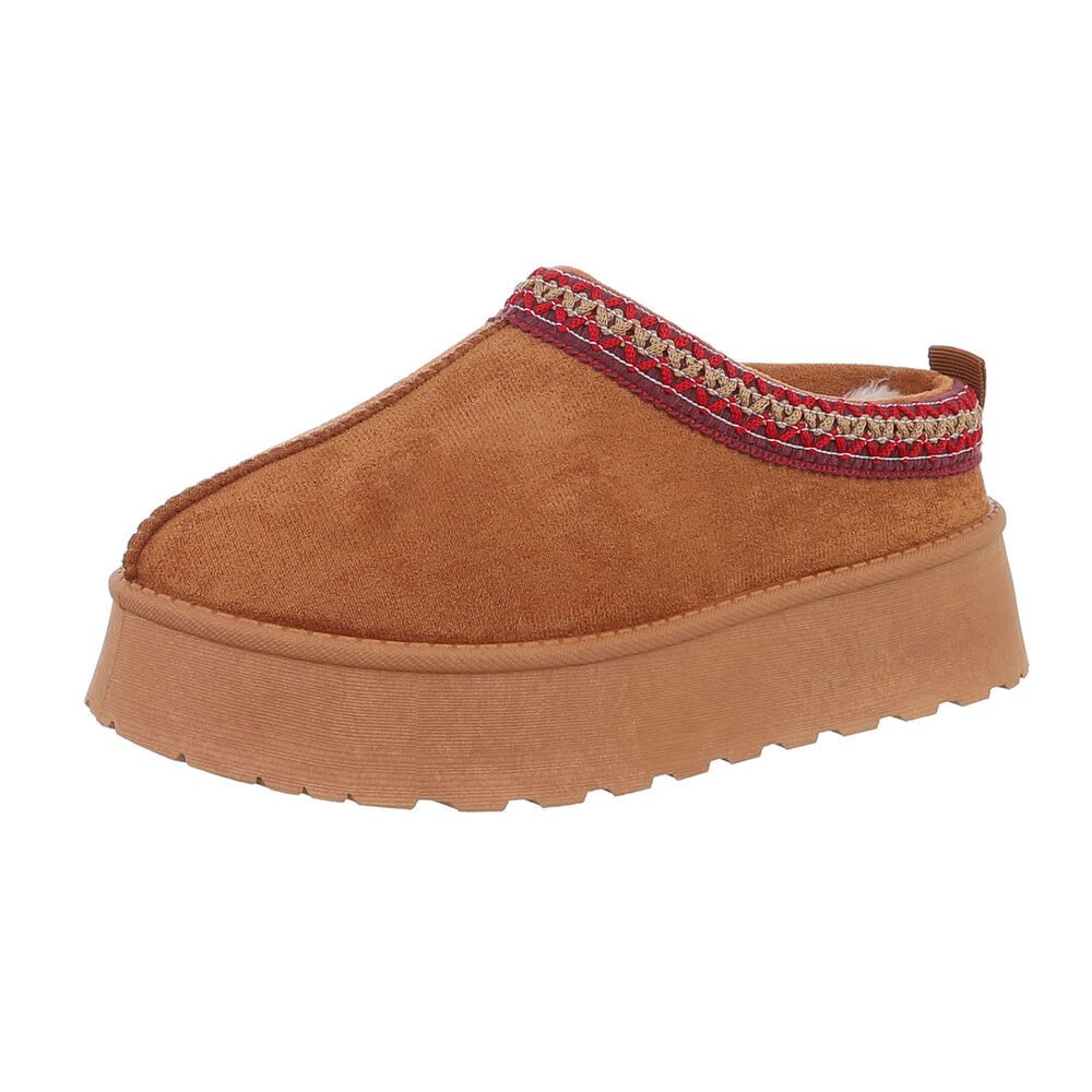 Ital-Design Die bequemen Plateau-Slipper Hausschuh (87475115) Flach Stiefeletten in Camel