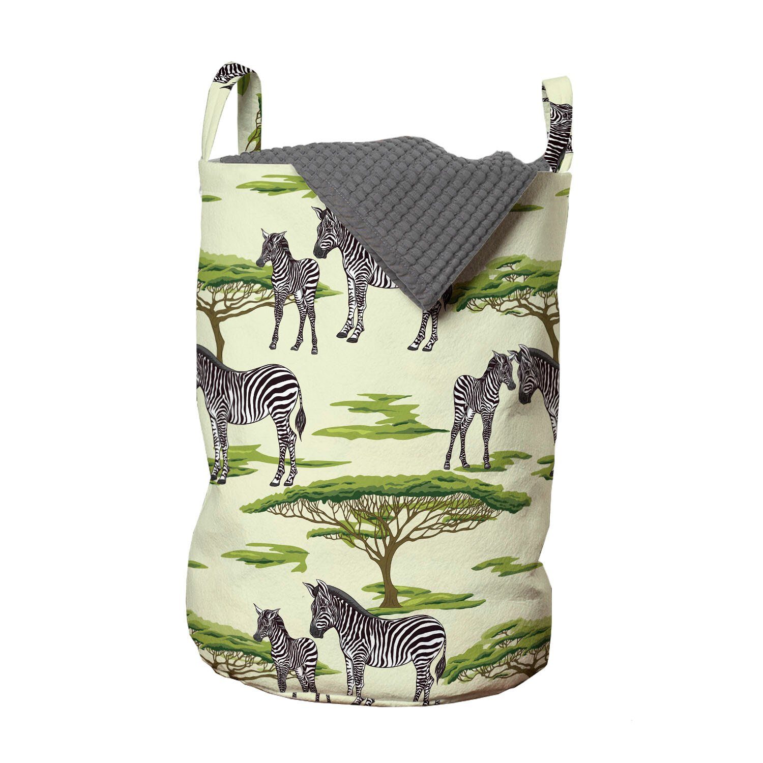 Abakuhaus Wäschesäckchen Wäschekorb mit Griffen Kordelzugverschluss für Waschsalons, Zebra Wildlife Tiere in einem Wald