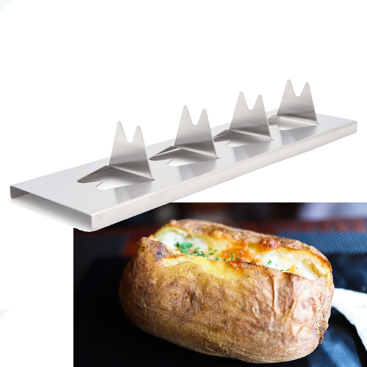 GRILL-EXPERTE Grillguthalter Kartoffel-Rack Halter für Kartoffel Gemüse Edelstahl 30 x 8 x 4,5cm, Edelstahl