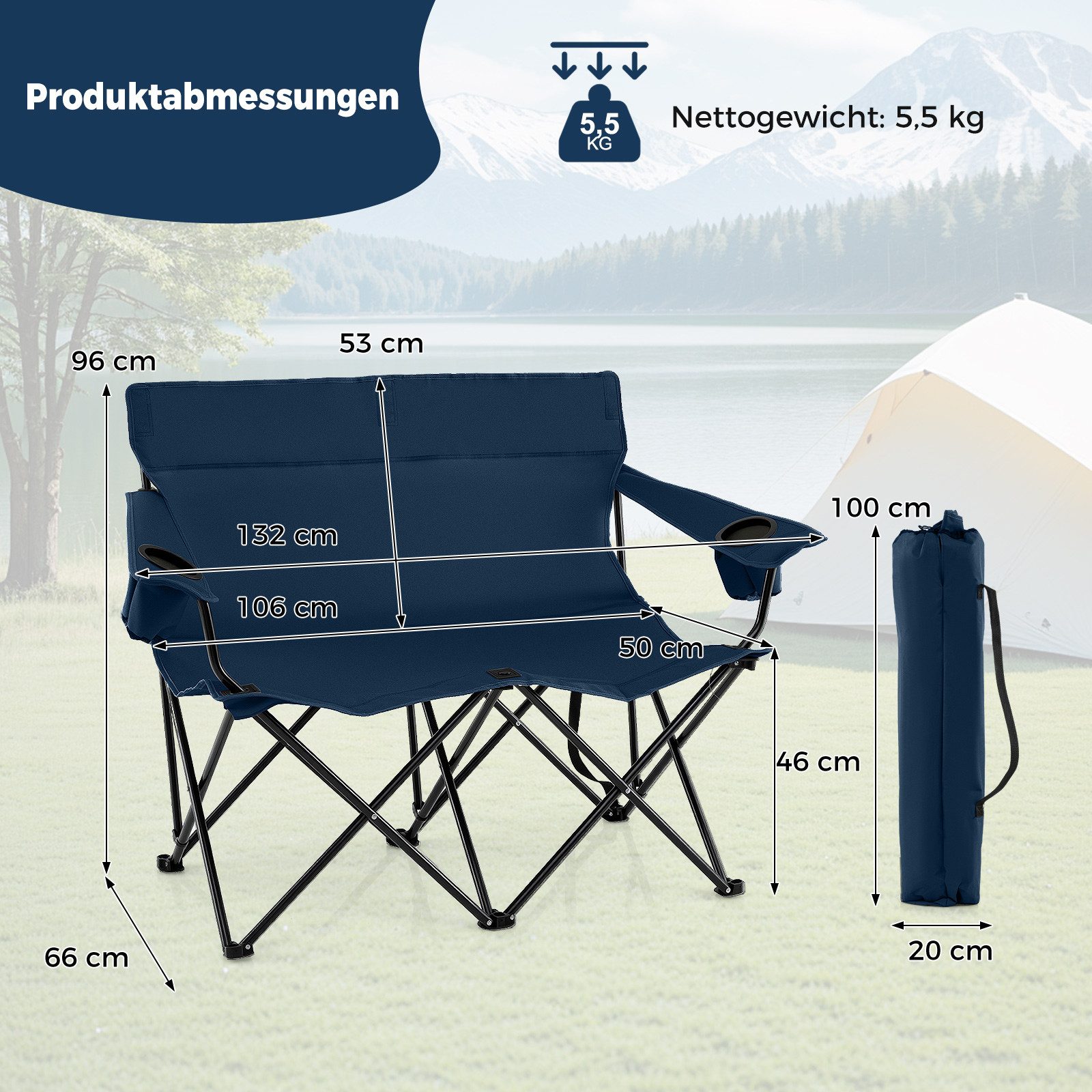 COSTWAY Campingstuhl, 2-Sitzer Klappstuhl, Faltstuhl bis günstig online kaufen