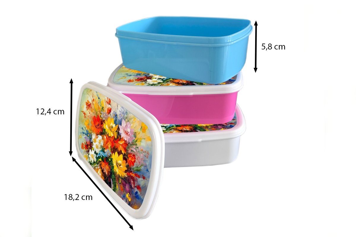 Bunt Ölfarbe Lunchbox (2-tlg), Brotdose Kinder, Kunststoff, für Kunststoff Erwachsene, - Mädchen, Blumen - - Brotbox MuchoWow Blumentopf, rosa Snackbox,