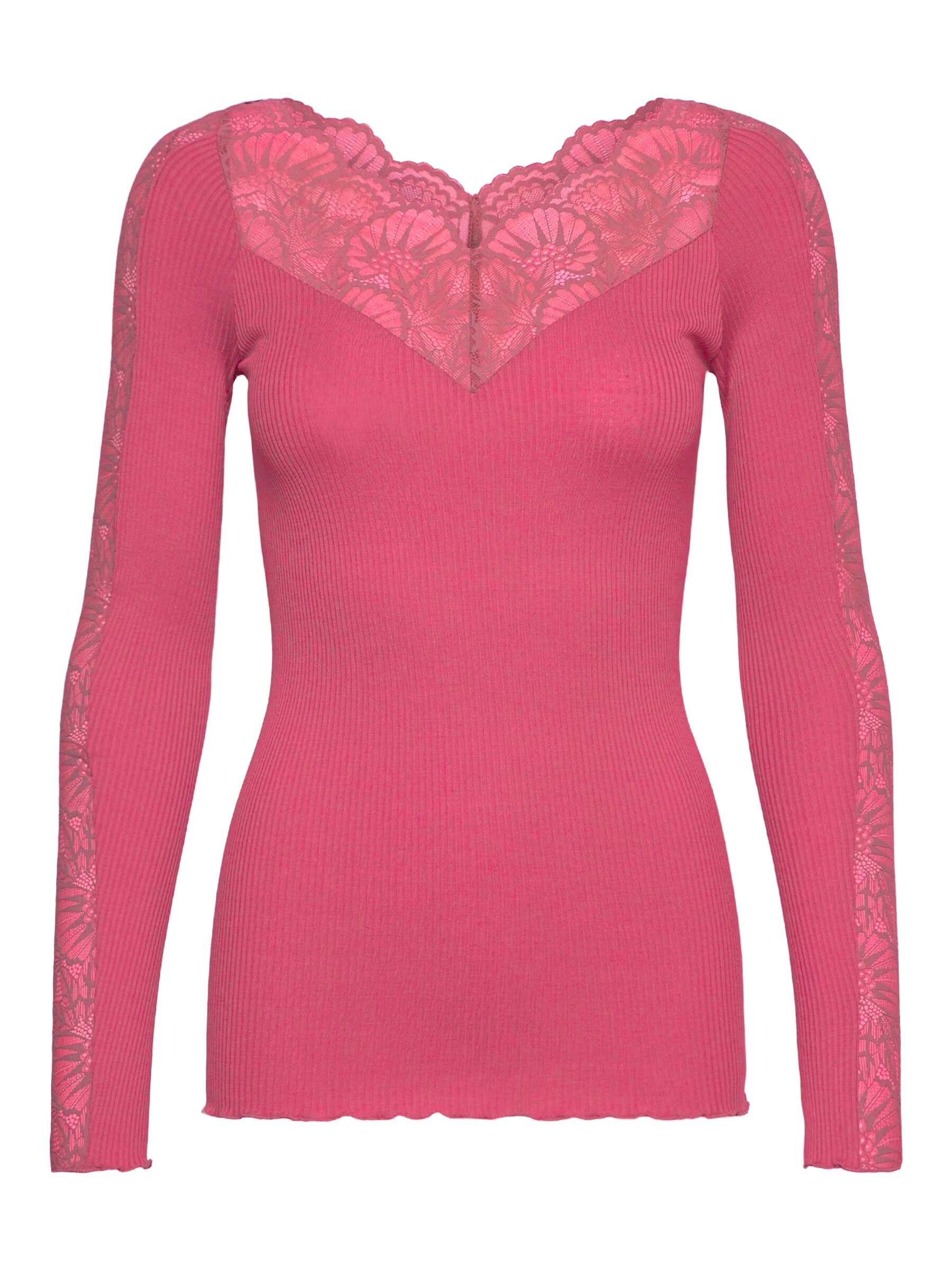 rosemunde Spitzenshirt Beatha lace longsleeve mit Seide elastisch weiche Vintage-Spitze am Ausschnitt und entlang der Ärmel