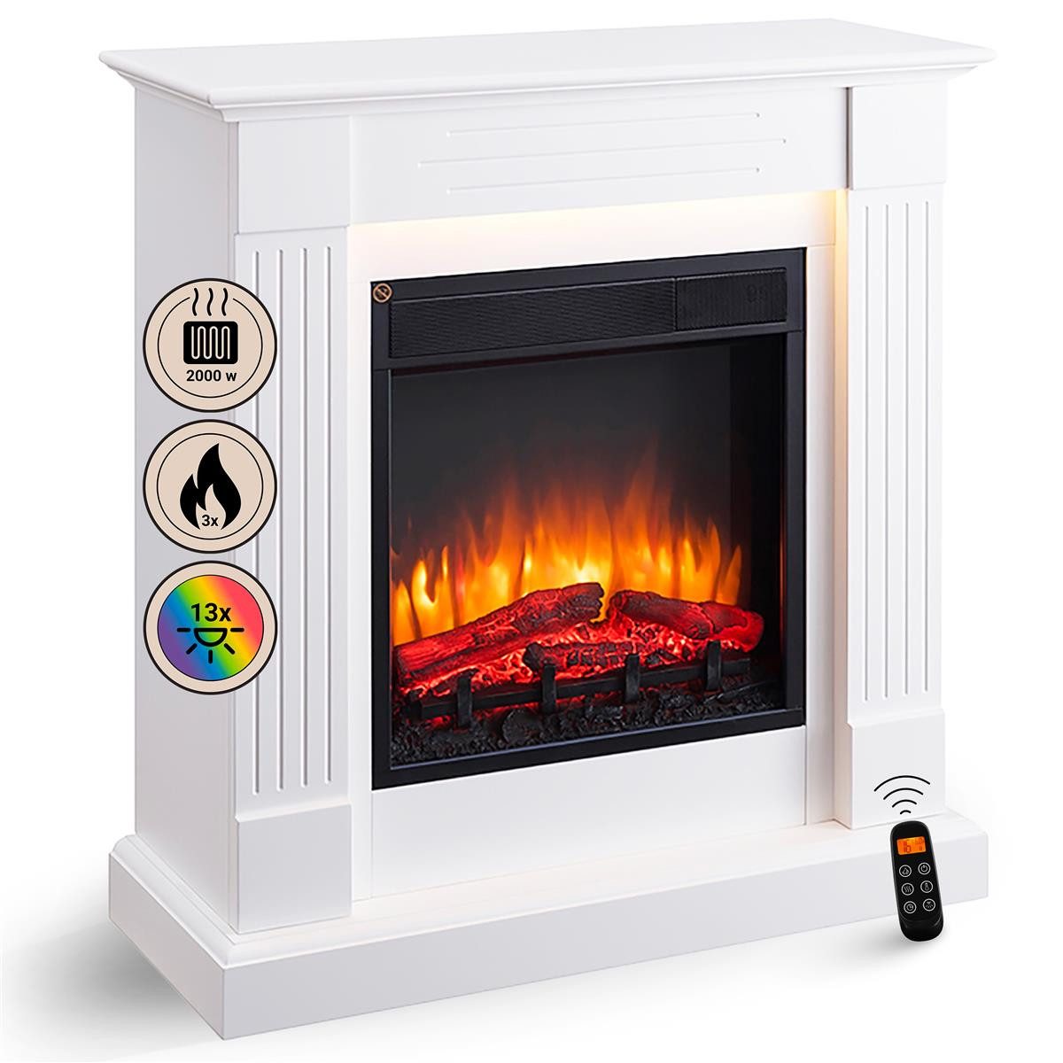 Balderia Elektrokamin Ladina, Standkamin mit 3D Flamme, 2000 W, LED
