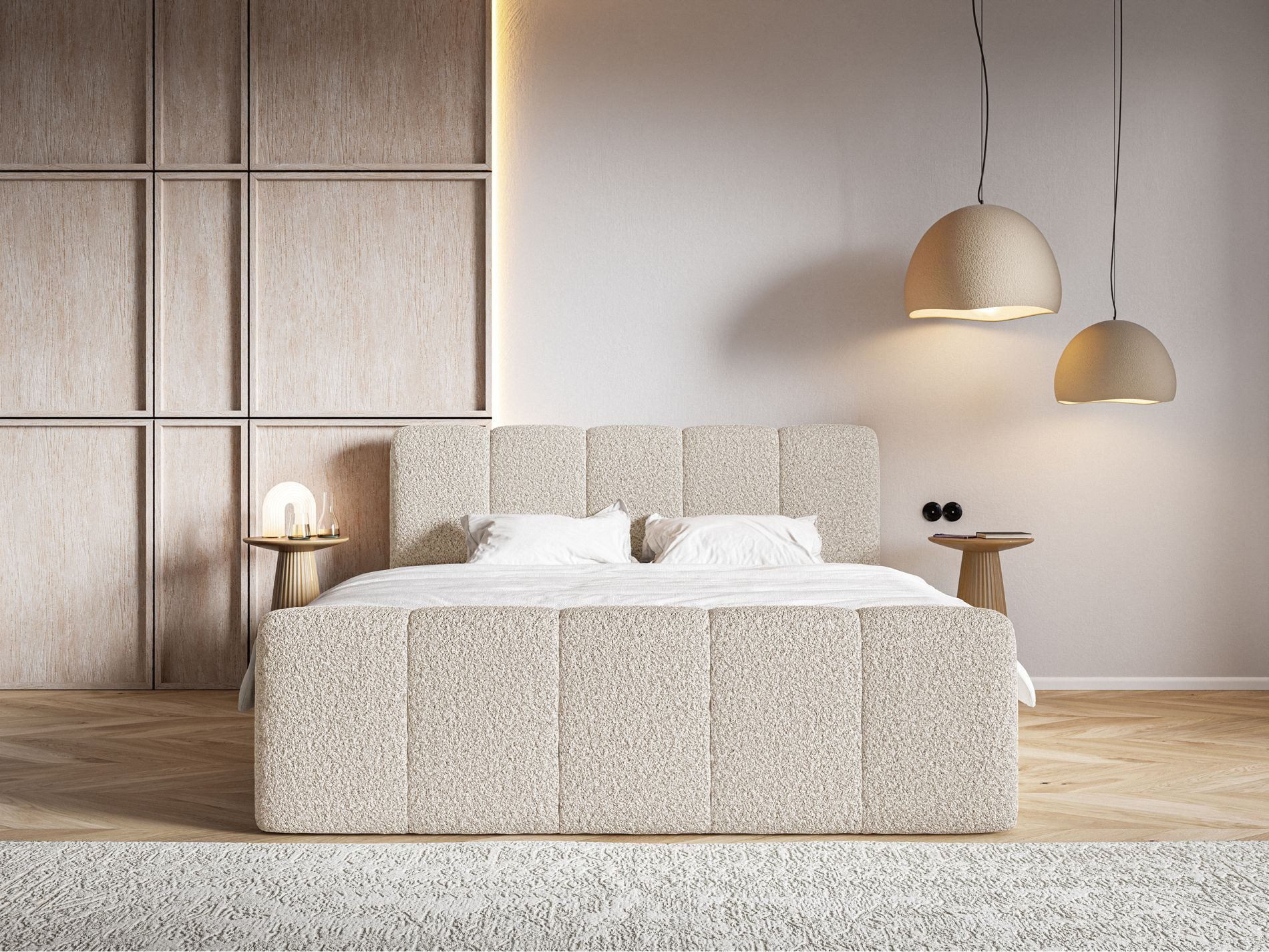Selsey Boxbett CLOUDY II, Polsterbett mit Bettkasten, Matratze & Topper, Bouclé oder Chenille
