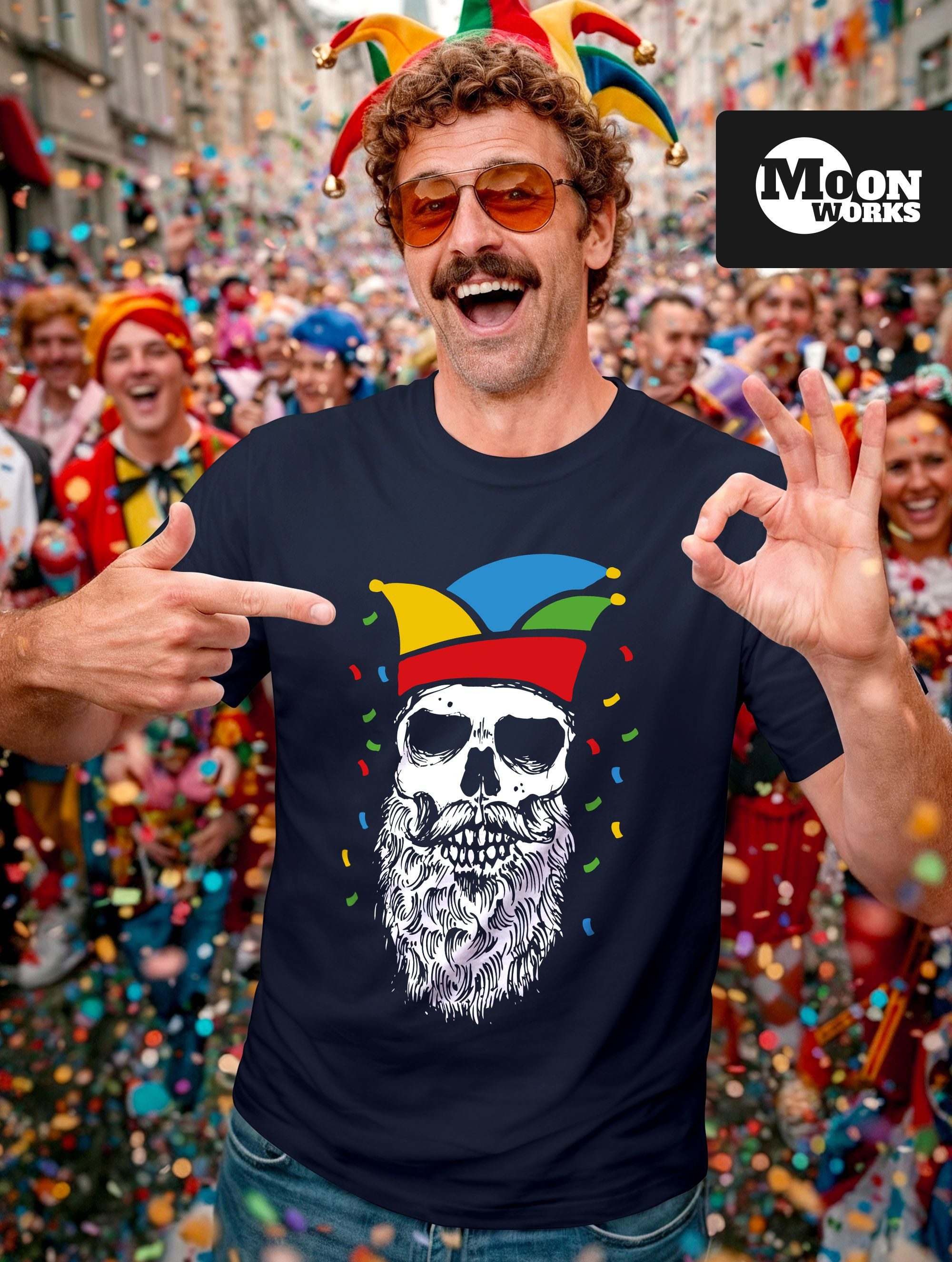 MoonWorks Print-Shirt Herren T-Shirt Fasching Karneval Totenkopf mit Narren günstig online kaufen