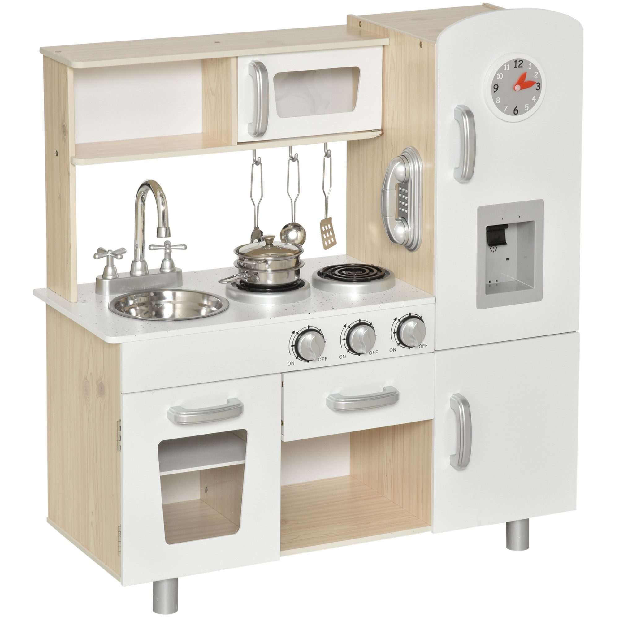 HOMCOM Spielküche Kinderküche Puppenküche Geschenk für Kinder Mädchen Weiß Kiefer, MDF