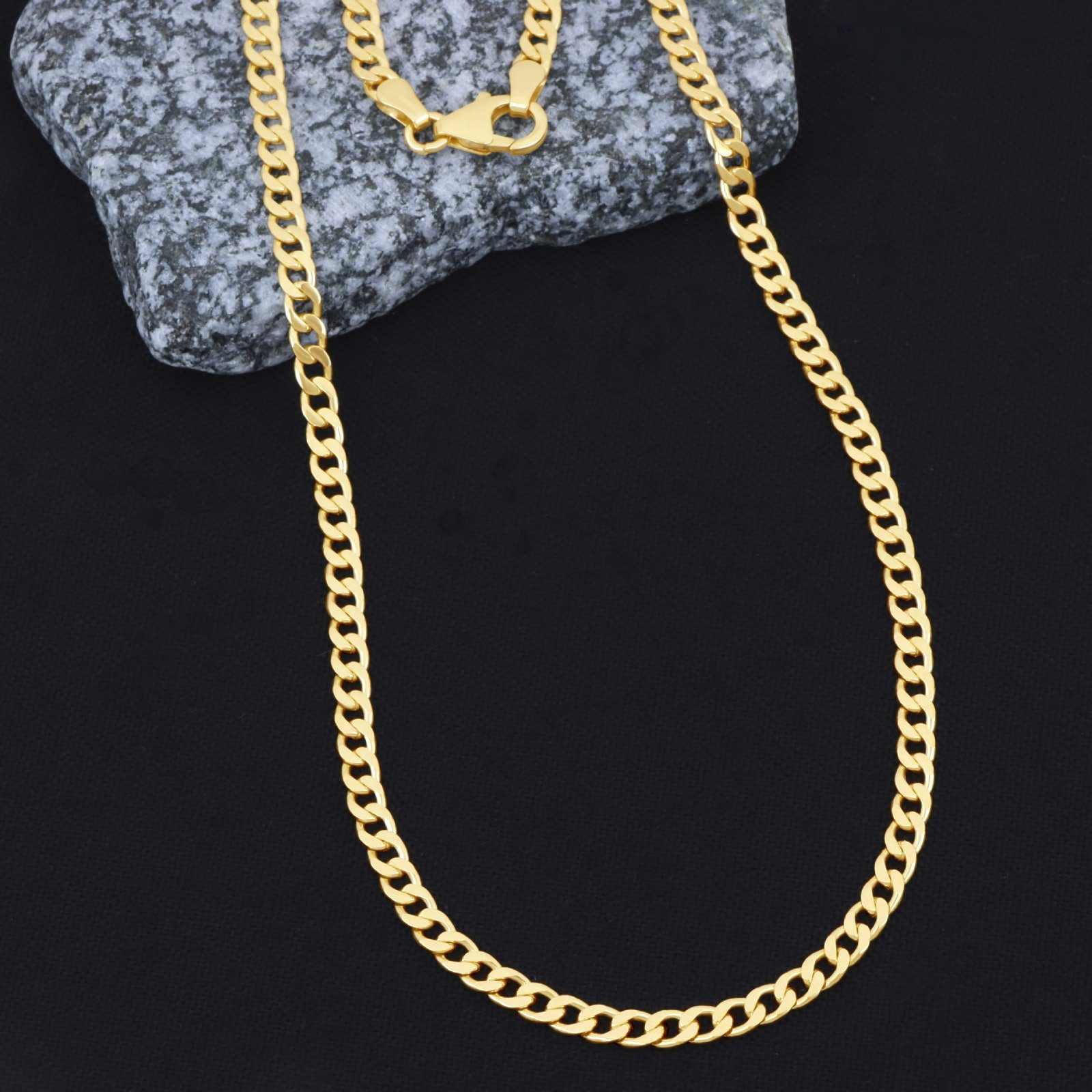Fein Goldkette Diamantiert Damen Made Damen, in 585er und Hochglanzpoliert Italy Herren Panzerkette Massiv für Tony Gold 3mm