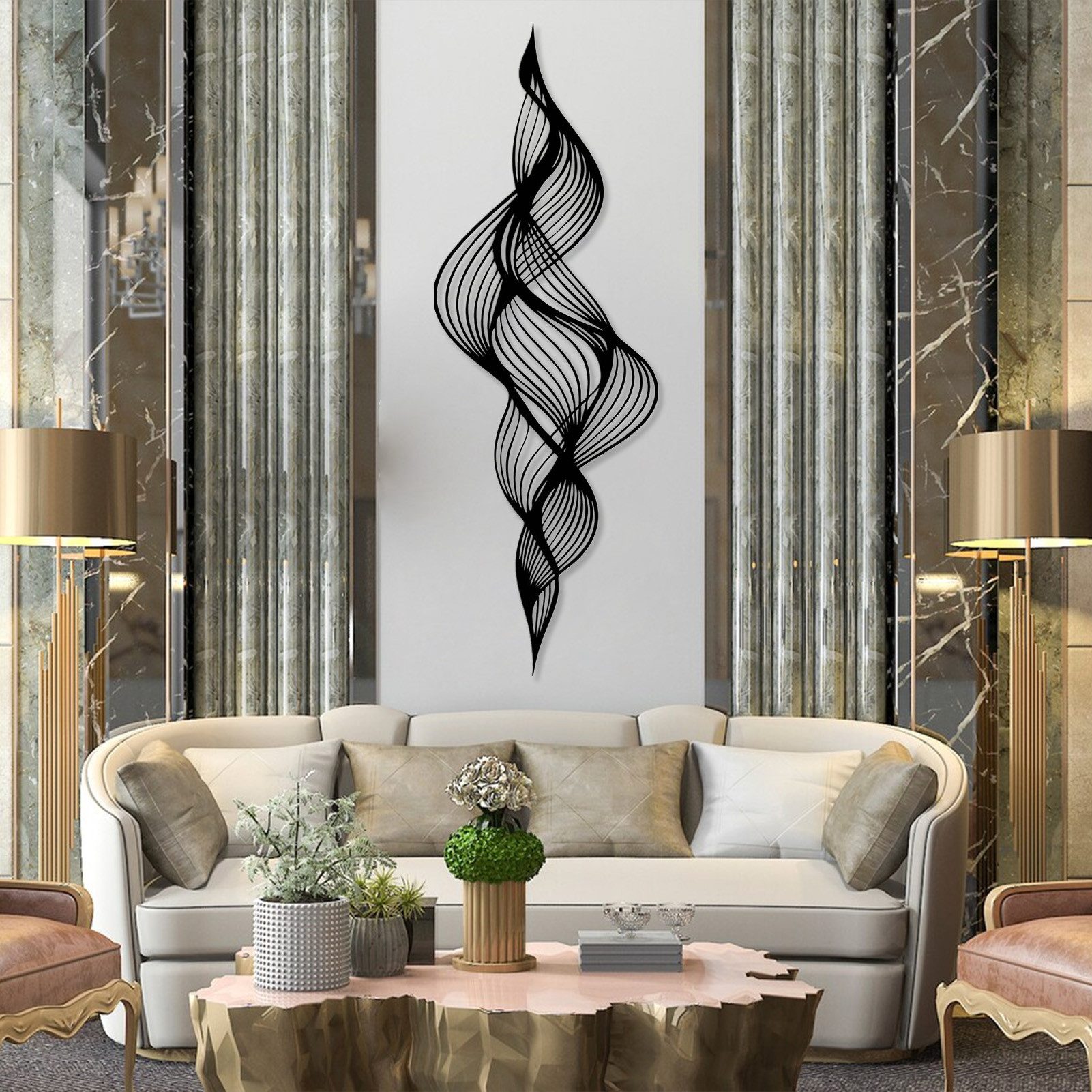 Jumpeak Wanddekoobjekt Wanddeko mit Wellenmotiven,Spiralmuster,Abstrakte Motive,Linienkunst, Metall,4 Farben,5 Maße,Dekorative Muster,Flurdekoration,Geschenkide – Bild 3 von 5