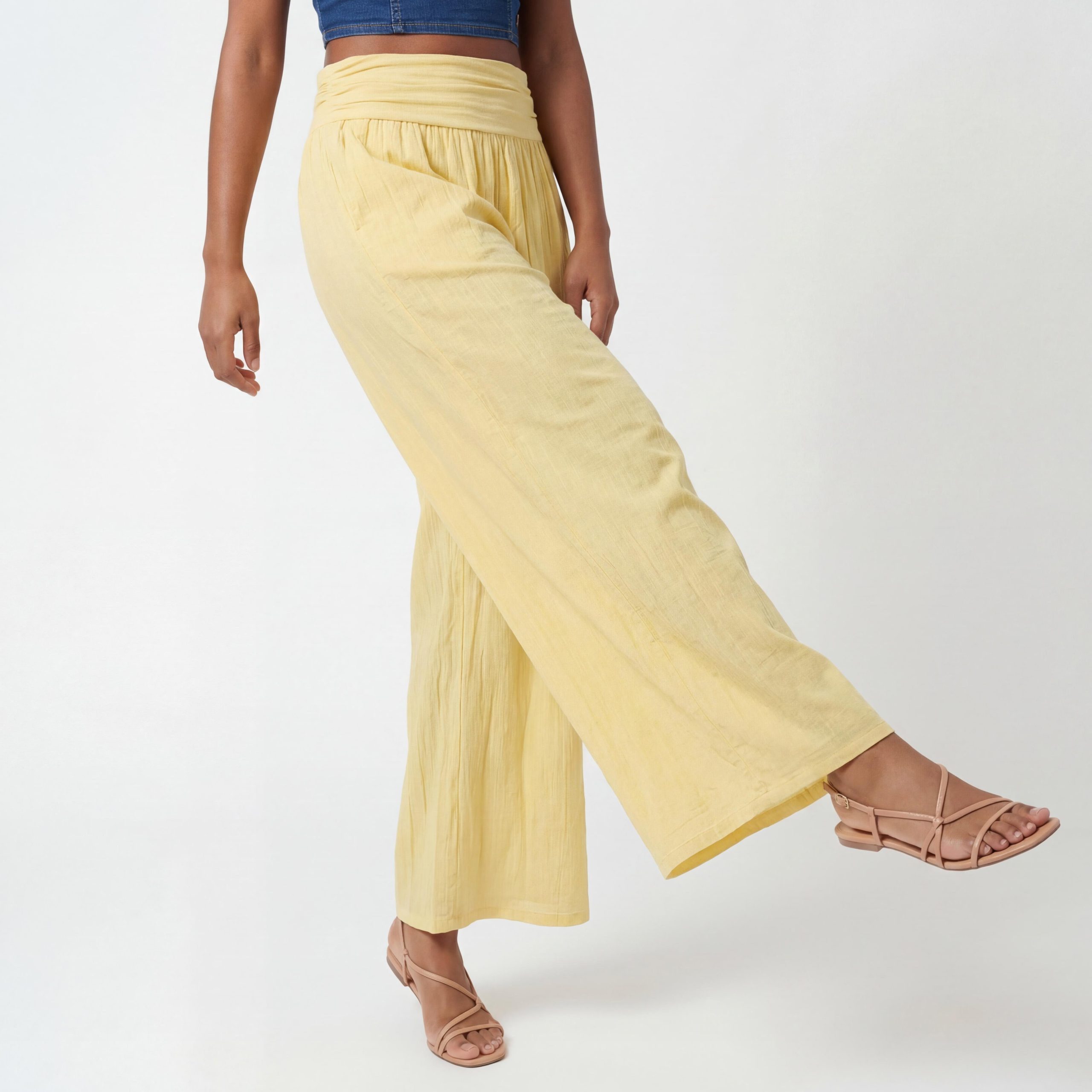 OriginalYou Haremshose Damen Flatterhose Baumwolle Sommerhose Leinen Optik Culotte Volant Middle Waist