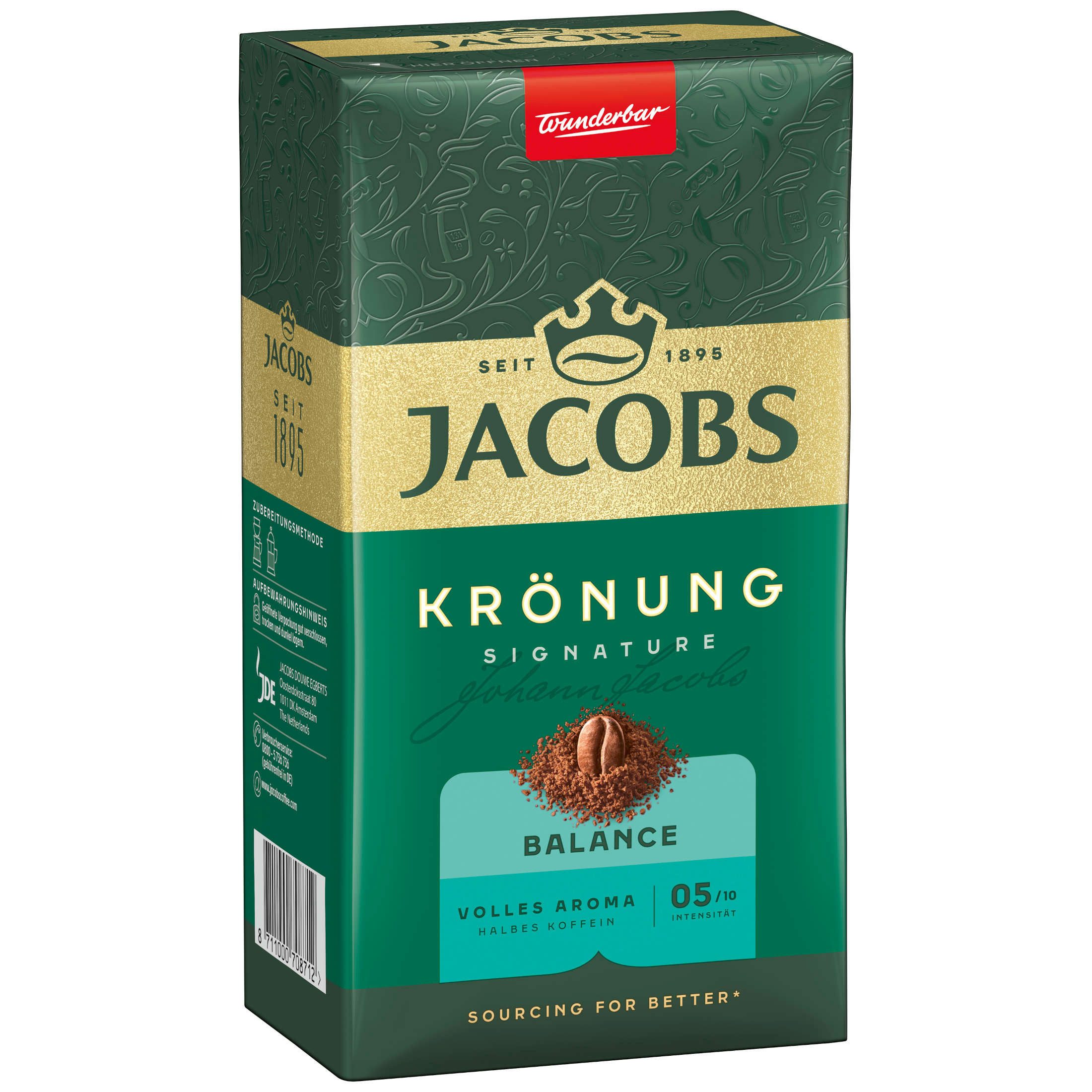 JACOBS Kaffee Filterkaffee Krönung Balance Röstkaffee gemahlen 12 x 500g, (Packung, 12er Pack)