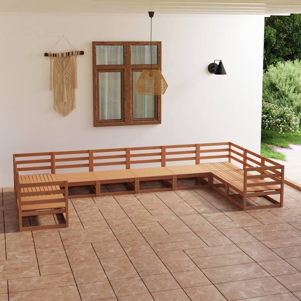 vidaXL Gartenlounge-Set 10-tlg. Garten-Lounge-Set Massivholz Kiefer, (1-tlg) Honigbraun