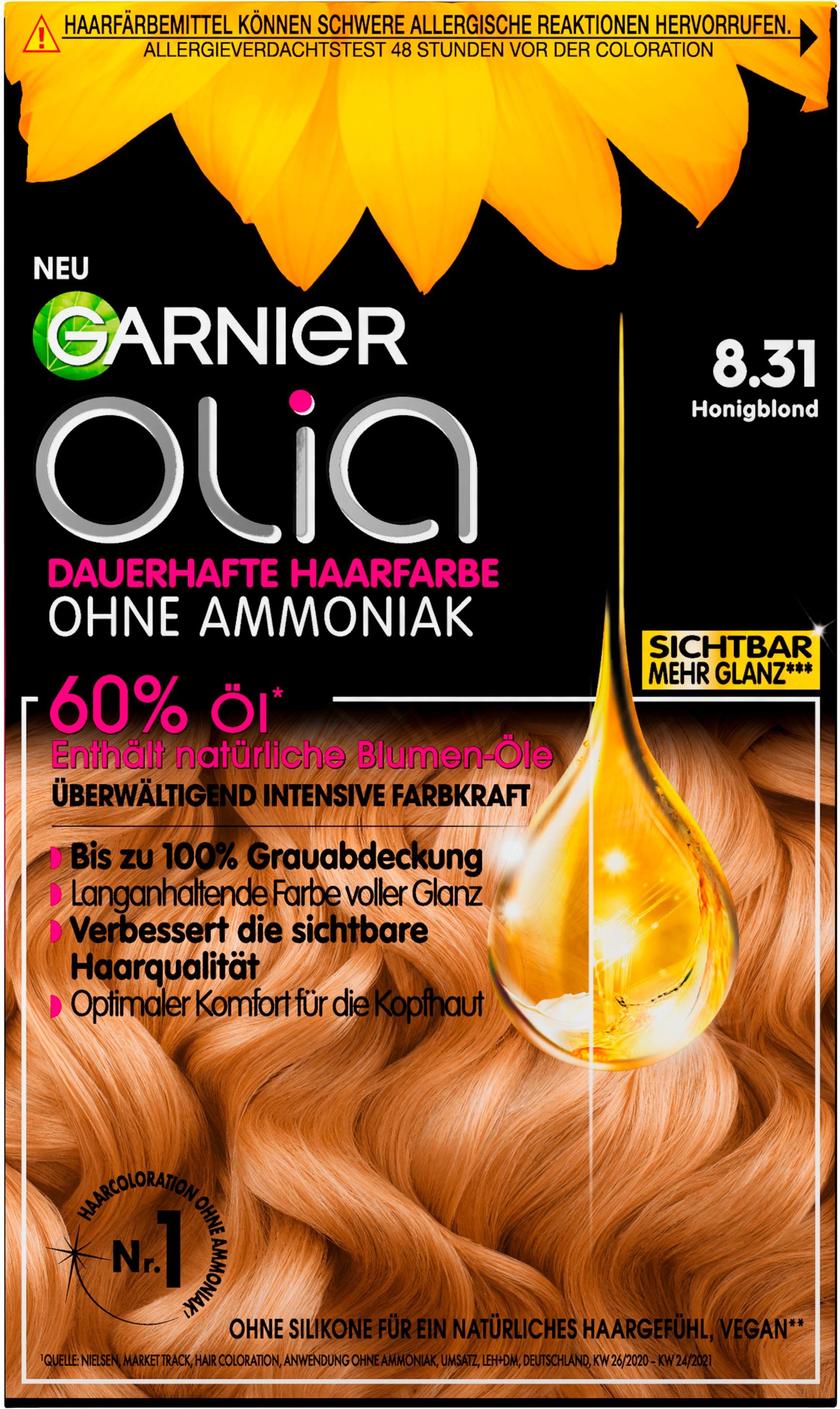 GARNIER Coloration Honigblond 3-tlg., dauerhafte Haarfarbe, Garnier Olia 8.31 Set