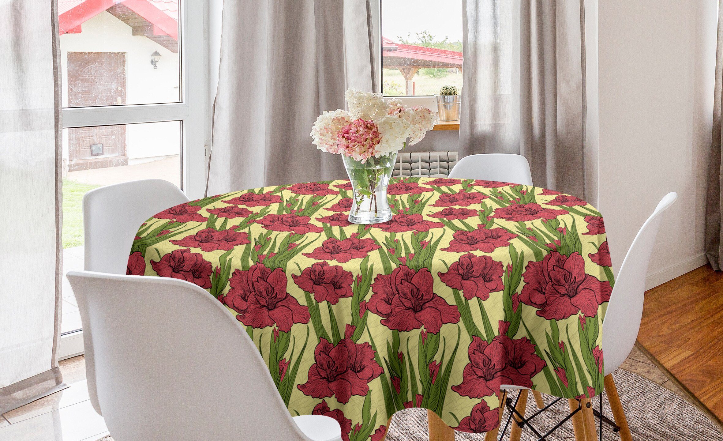 Blume Kreis Muster Tischdecke Abdeckung Gladiolen für Küche Tischdecke Abakuhaus Dekoration, Esszimmer