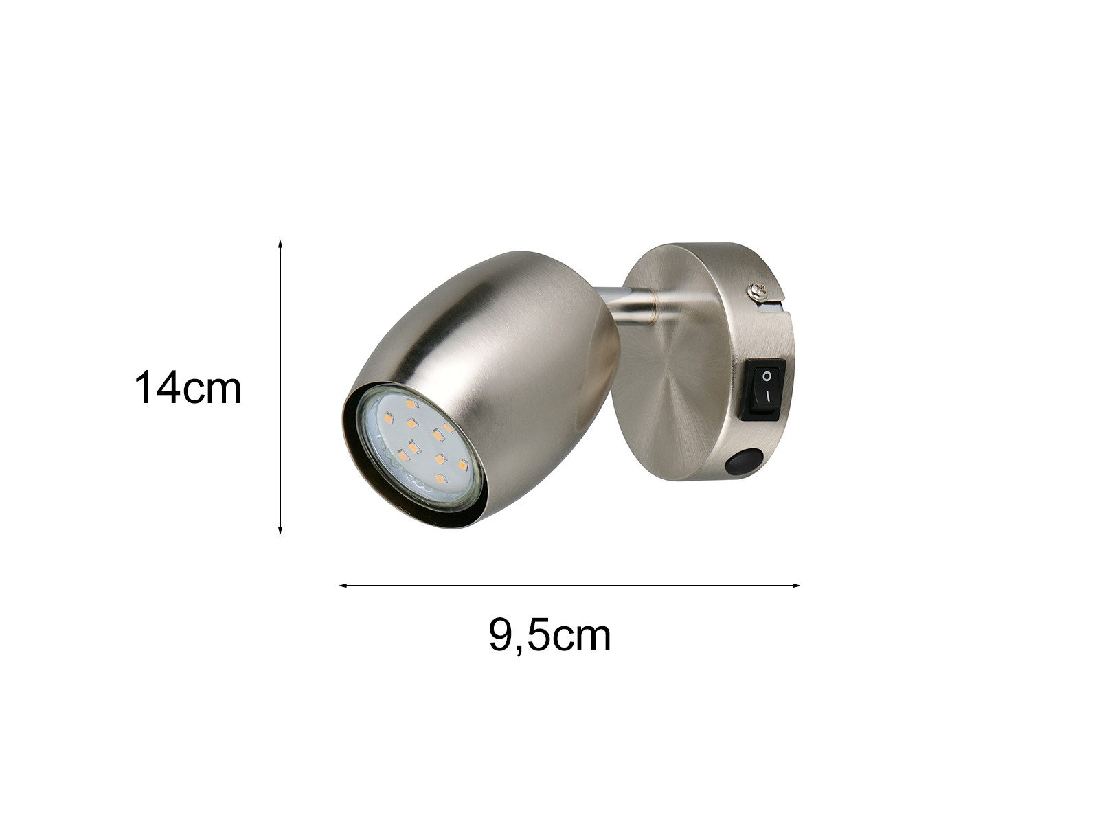 Reality Leuchten LED Wandstrahler, Dimmfunktion, LED wechselbar, Warmweiß, Innen Wandleuchte aus Metall mit Schalter, Spot schwenkbar, Höhe 14cm