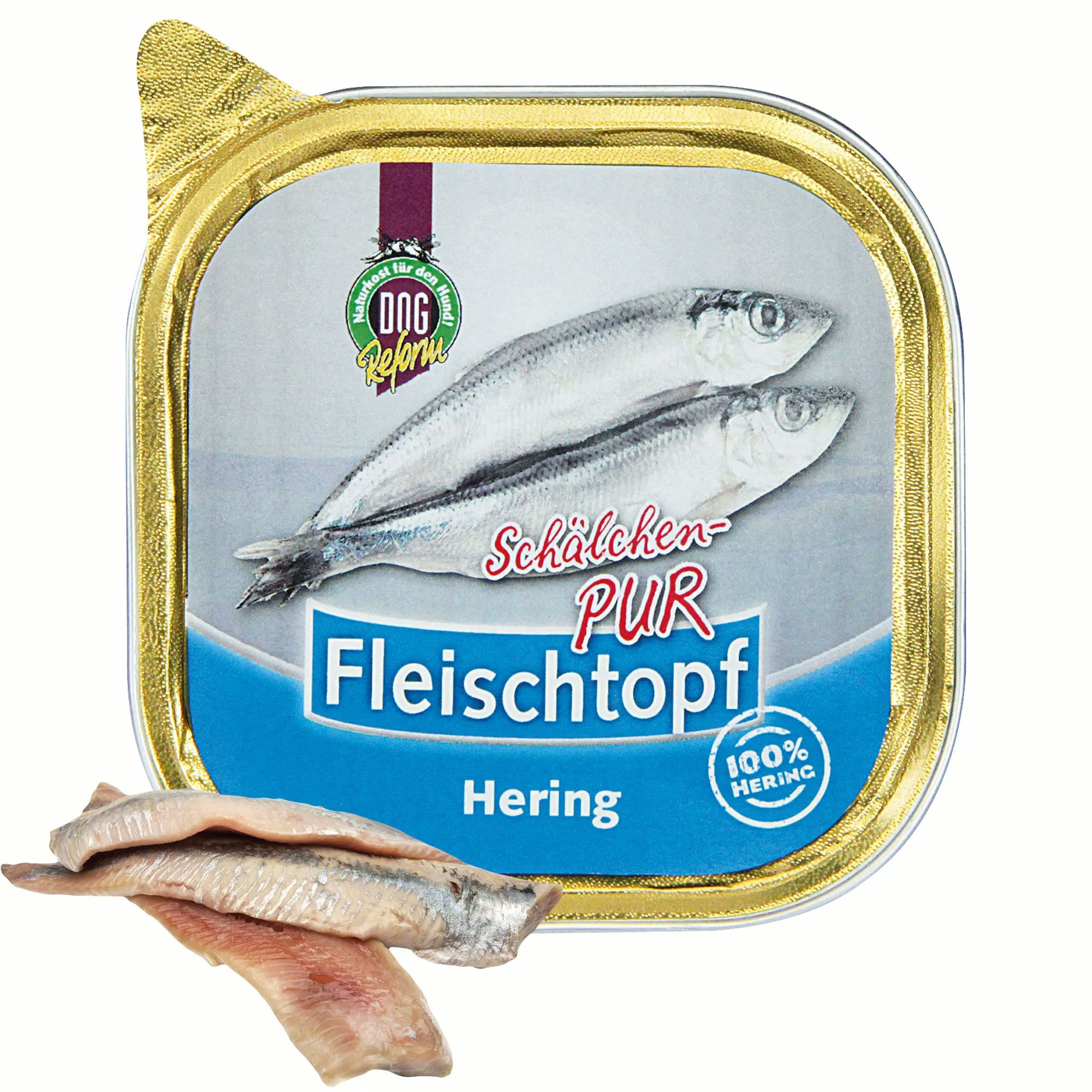 Schecker Nassfutter - Fleischtopf Schälchen PUR Hering 200g Hering, 1St., Hering PUR