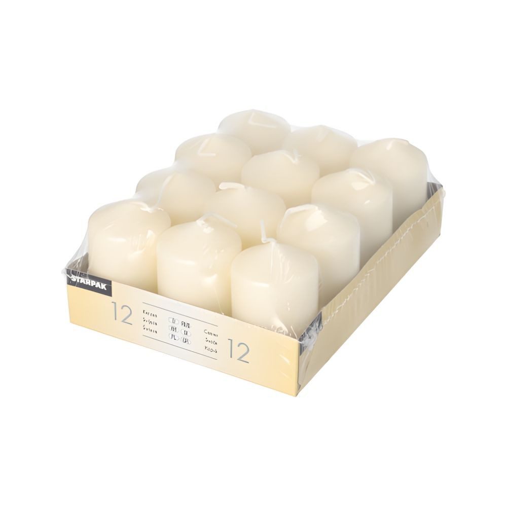 PAPSTAR Stumpenkerze Stumpenkerzen Ø 40 mm, 60 mm elfenbein Ivory mit Flachkopf 12 Stk