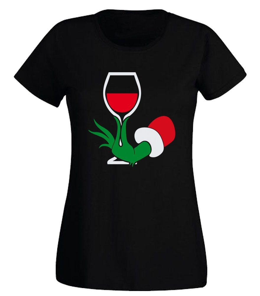 G-graphics T-Shirt Wein-Grinch Slim-fit- Damen T-Shirt mit Weihnachtsmotiv